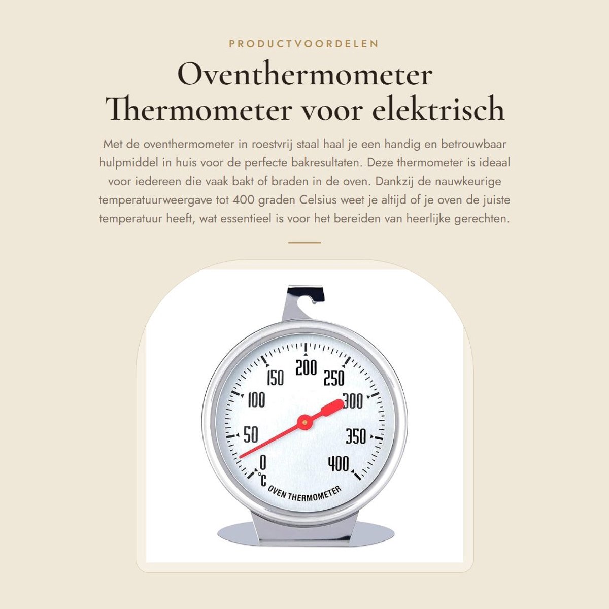 Dailygoods - Oventhermometer - Thermometer voor elektrisch fornuis - 400 graden - Roestvrij staal - Keukenaccessoire - Geschikt voor bakken - Heldere...