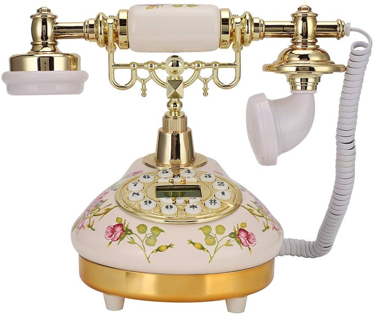 Dailygoods - Retro telefoon - Vintage keramische telefoon - Klassiek design - Europese roos - Beller-ID - Geschikt voor woonkamer en kantoor - Ronde b...