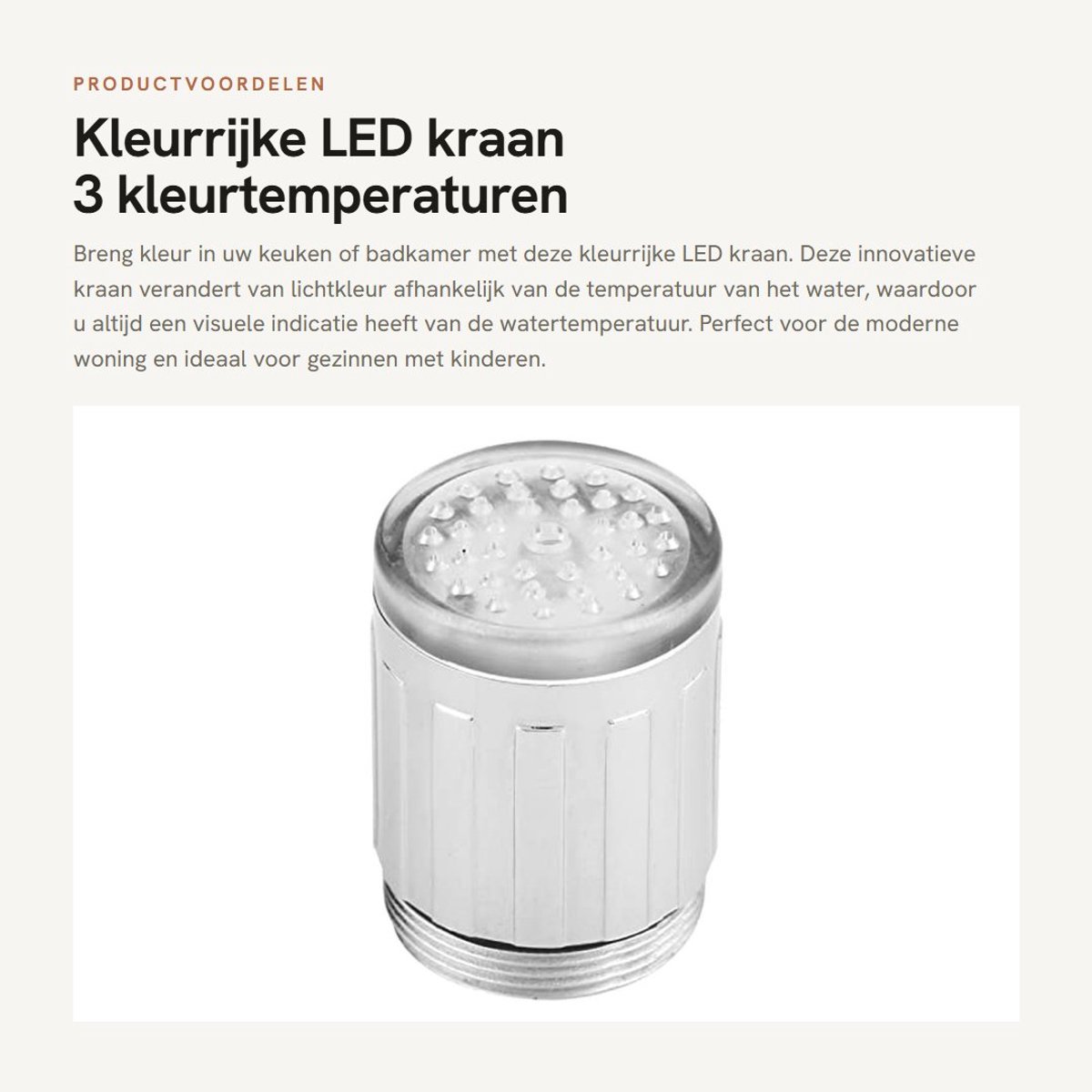 Dailygoods - Kleurrijke LED kraan - 3 kleurtemperaturen - Temperatuurgevoelig - Roestvrij staal - Keuken en badkamer - LED verlichting