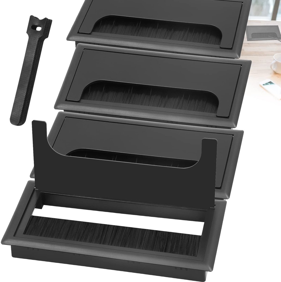 Dailygoods- Kabeldoorvoer Zwart - Kabeldoorvoer Rechthoekig - Kabeldoorvoer met Borstelafdichting - 4 Stuks - 80 x 160 mm - Duurzaam Materiaal - Kabelgoot