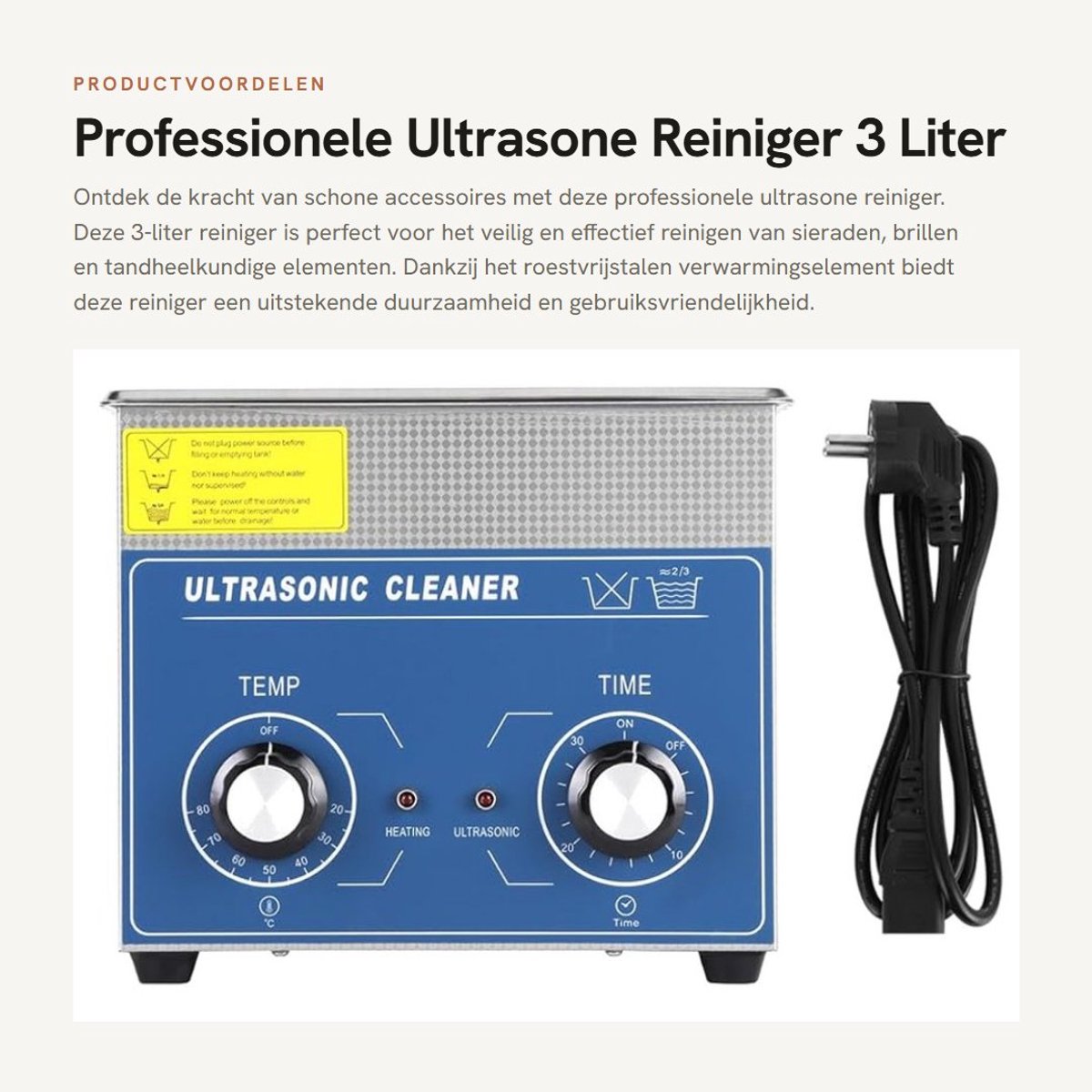 Dailygoods- Ultrasonische Reiniger 3L - Roestvrij Staal - Verstelbare Timer 0-30 Minuten - Voor Sieraden/Glazen/Tandheelkundige Elementen - Veilig en Duurzaam - Krachtige 40 kHz Frequentie - Reinigingsapparaat