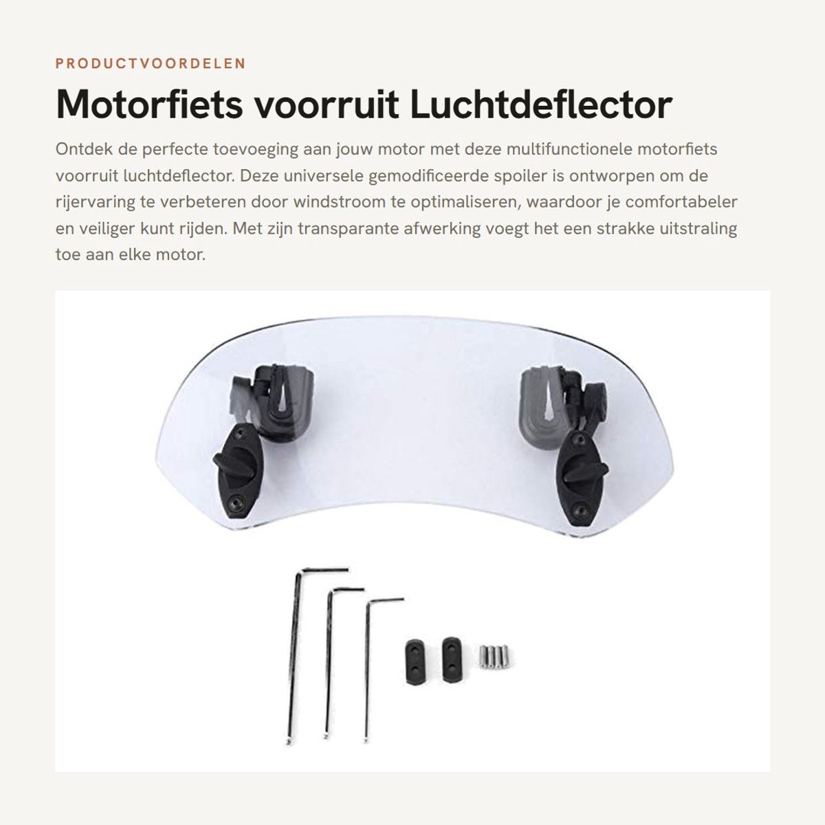 Dailygoods- Luchtdeflector kunststof - Universele motorfiets voorruit - Spoiler - Montagehouder 18 cm - Afmetingen 28 x 17 x 7 cm - Transparant