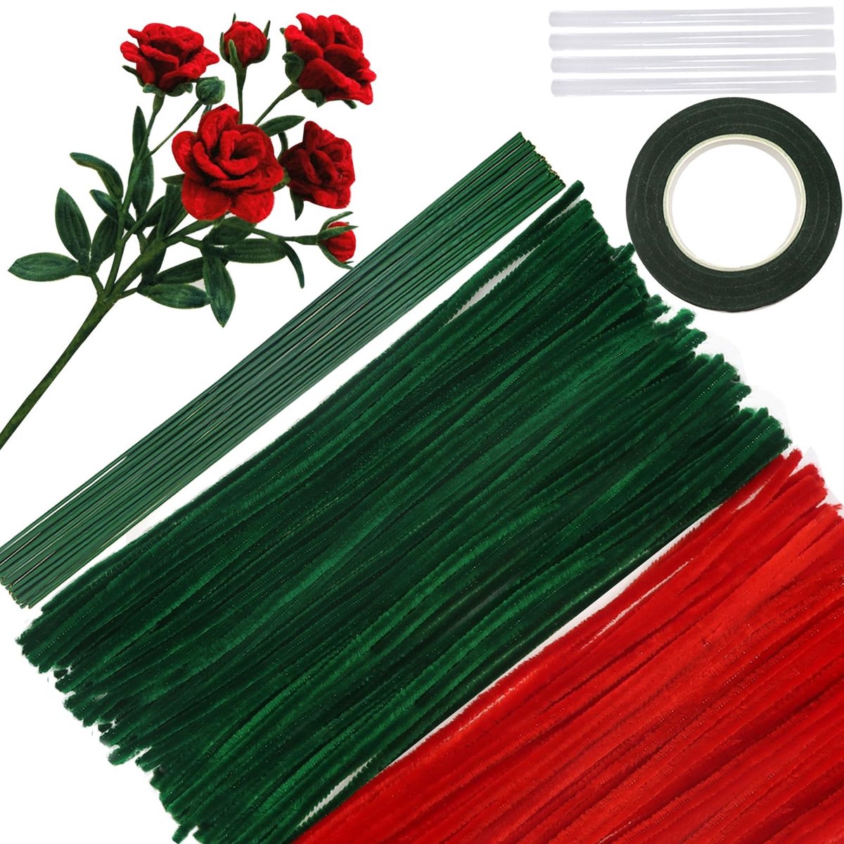 Dailygoods- Pijpenrassers 370 stuks - Knutselmaterialen - Bloemdraad - Bloemenlint - Flexibel - Ideaal voor bloemencreaties - Knutselmateriaal
