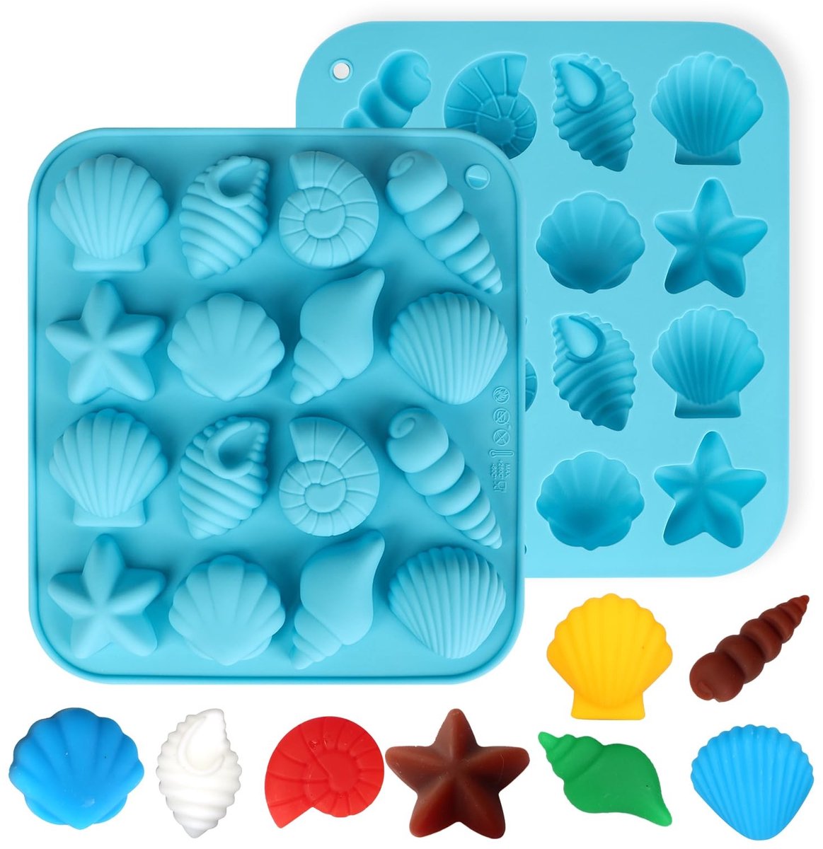 Dailygoods- Siliconen Vorm - 2 Stuks - Themavormen Schelp/Slak/Zeester - Voor Chocolade/Snoep/Decoraties - Voedselveilig - Hoogwaardige Kwaliteit - Bakvorm