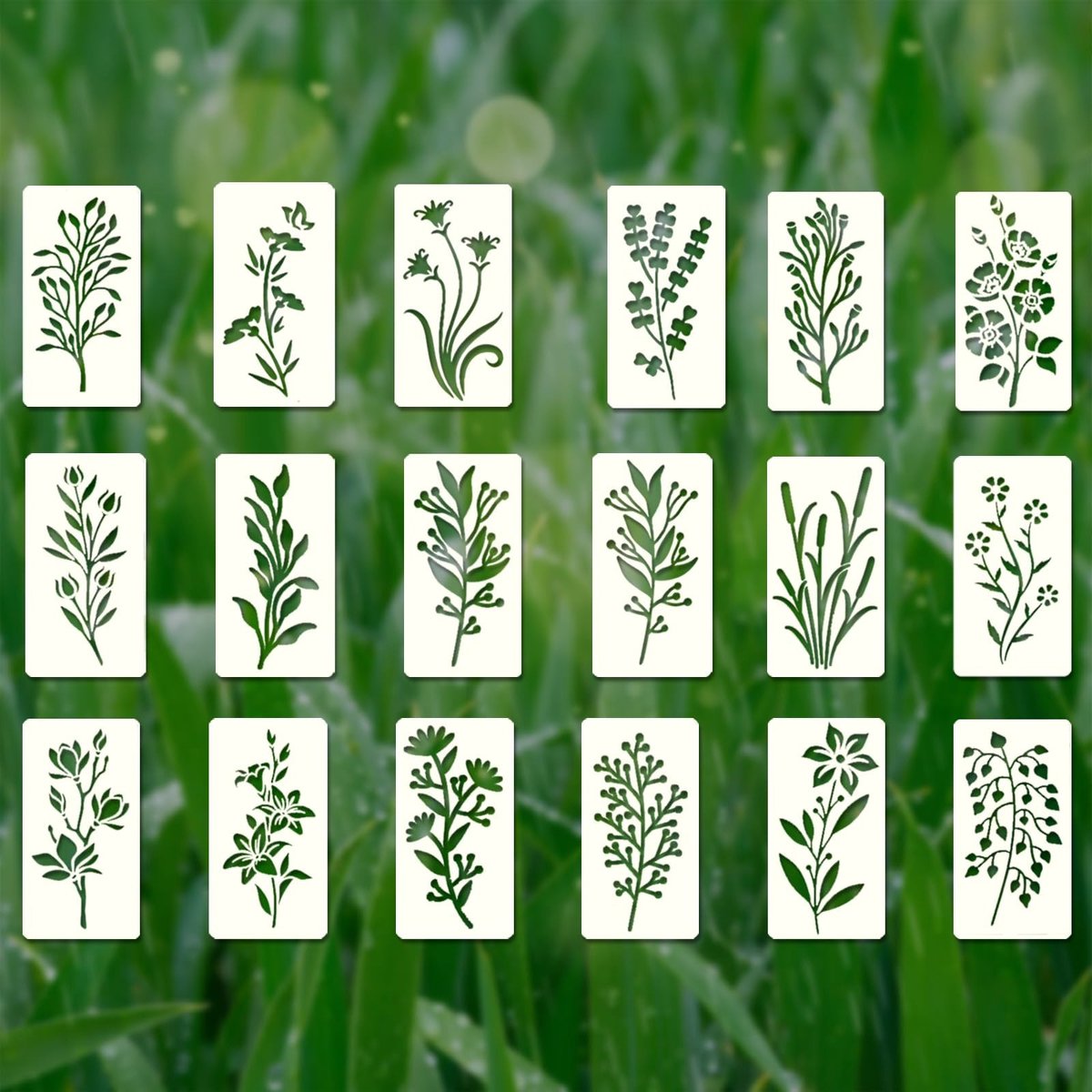 Dailygoods- Bloemenstencils 18 Stuks - Herbruikbare Sjablonen - Transparant PET-Materiaal - Afwasbaar - Creatieve Decoratie - 18 x 10 cm