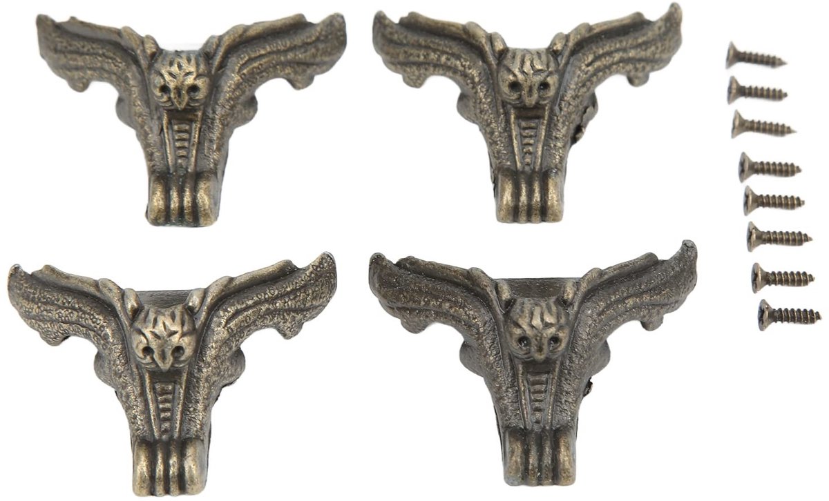 Dailygoods- Doospoten Antiek - Zinklegering - Set van 4 - Vintage Stijl - Decoratieve Voeten - Houten Kisten Beschermer - Meubelpoot