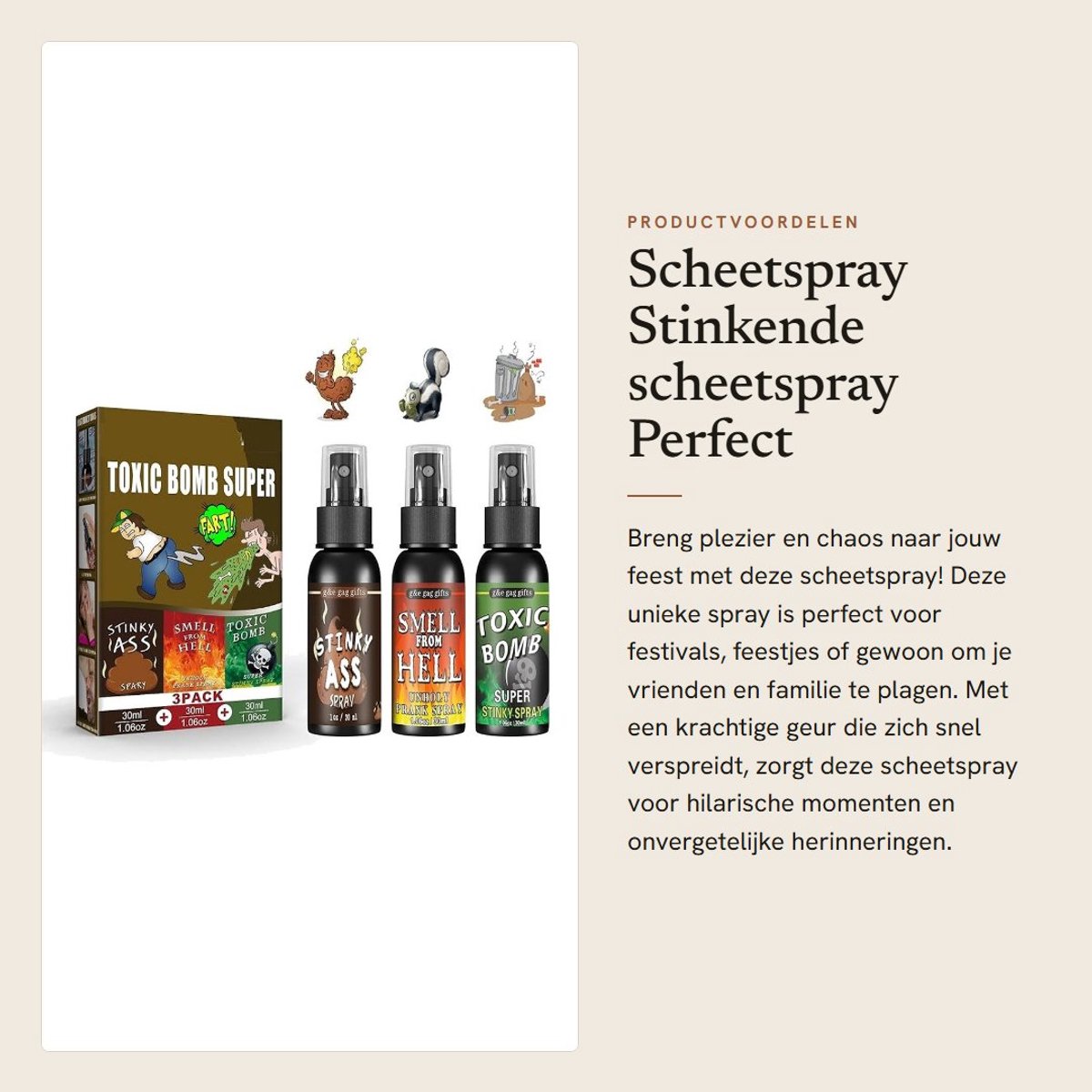 Dailygoods- Scheetspray - 3 Stuks - Vloeibare Scheetspray - Stinkwerking - Diffusievermogen - Geschikt voor Feesten - Langdurige Geur - Grapjes Spray