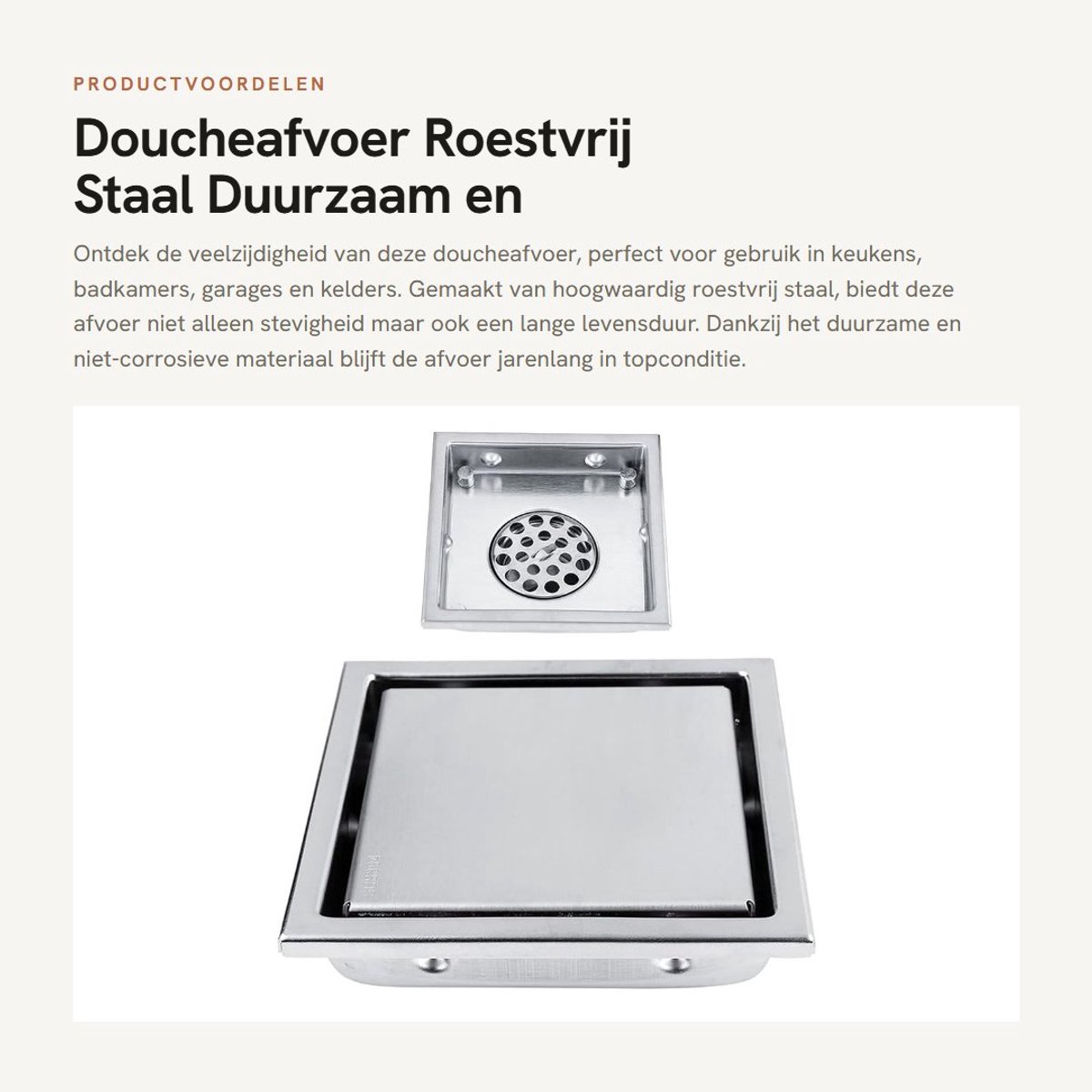 Dailygoods- Doucheafvoer Duurzaam - Roestvrij Staal - Afneembare Bovenklep - Snelle Waterafvoer - Geschikt voor Keuken/Badkamer - 4,3 x 4,3 Inch - Vloerafvoer
