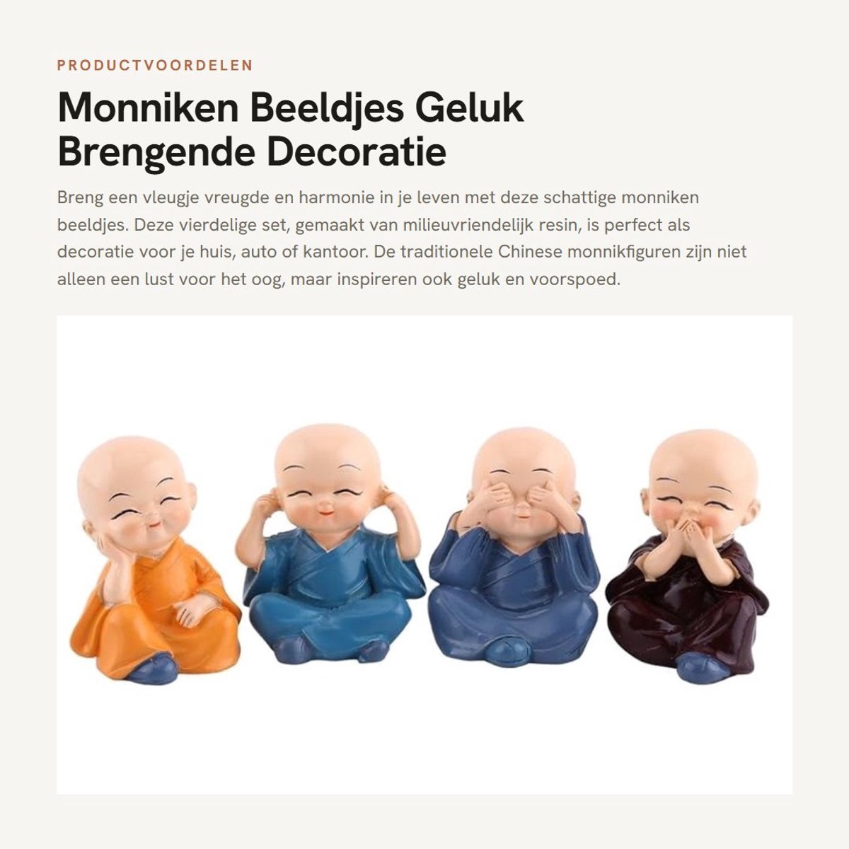 Dailygoods- Monnikenbeeld 4 Stuks - Beeldjes Decoratie - Sculptuur - Beelden voor Binnen - Cadeau - Harsmateriaal - Beeldje