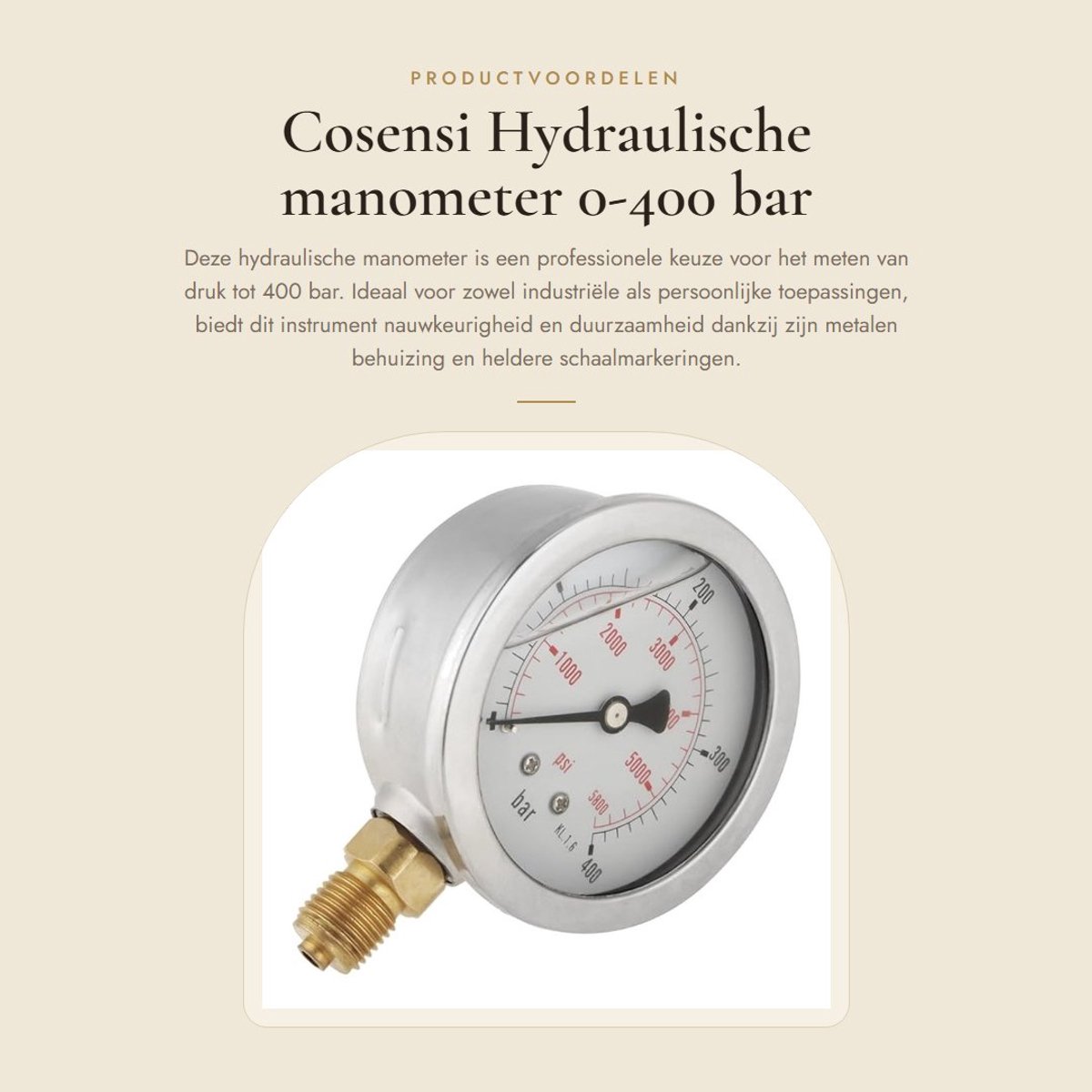 Dailygoods- Manometer 0-400 bar/0-5800 PSI - Hydraulische Manometer - Metalen Behuizing - 63 mm Wijzerplaat - Eenvoudige Bediening - Duurzaam en Betrouwbaar - Drukmeter