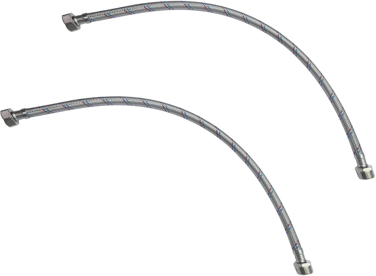 Dailygoods- Aansluitslang Set van 2 - Flexibele Aansluitslang 500 mm - 1/2 inch Mannelijk/Vrouwelijk - Verbindingsslang voor Keuken/Badkamer - Roestvrij Staal Coating - Maximale Temperatuur 90 °C - Toevoslang