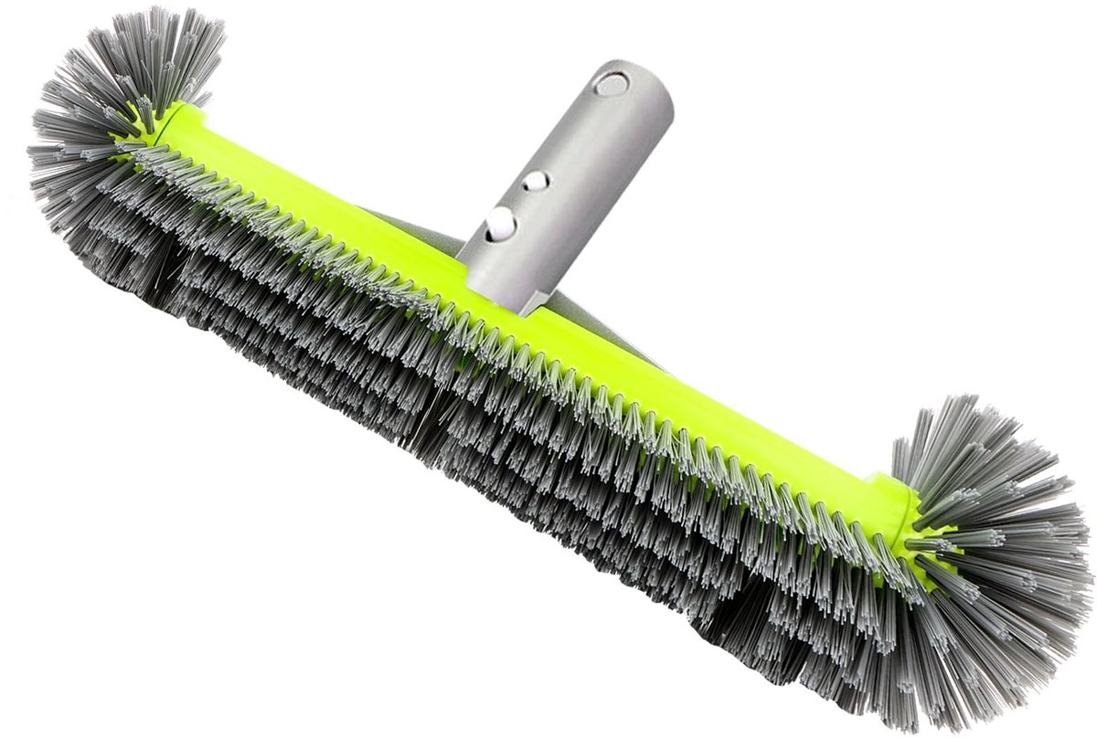 Dailygoods- Zwembadborstel met ronde uiteinden - Zwembadreinigingsborstel - Zwembadborstel voor foliepool - Robuuste aluminium handgreep - Snelle zwembadreiniging - Gebogen borstelontwerp - Zwembadbezem