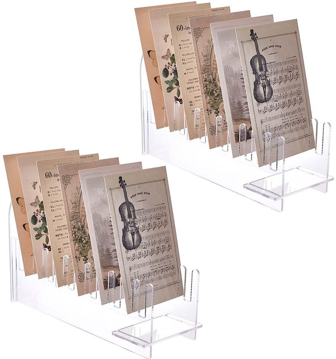 Dailygoods- Wenskaarten Display - Set van 2 - Acryl Kaartenstandaard - Draagbare Organiser - Transparante Standaard - 24 x 9 x 15 cm - Kaartenhouder