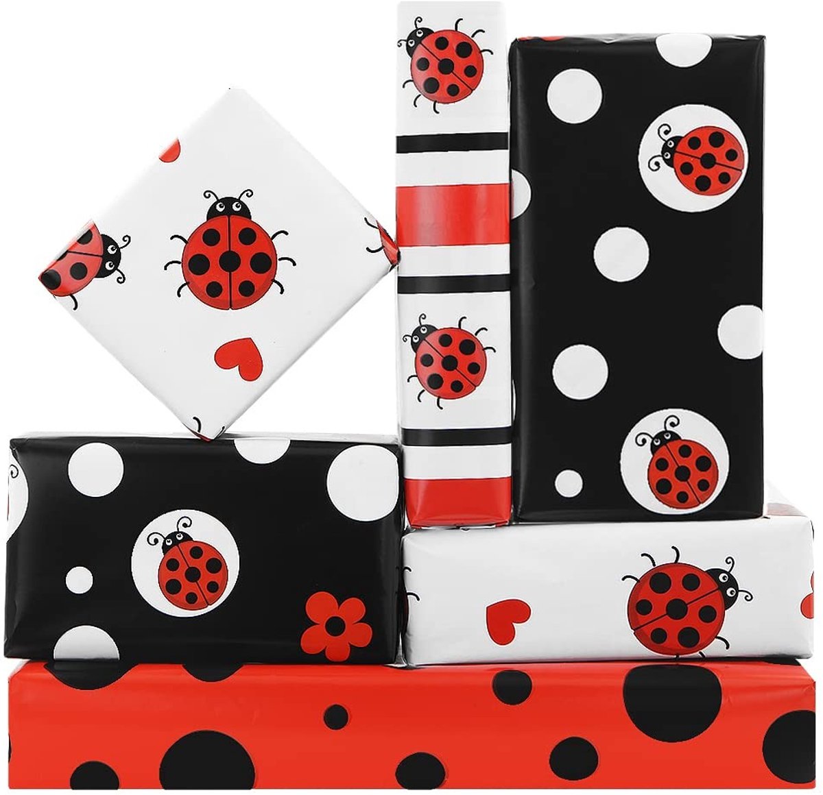 Dailygoods- Inpakpapier Lieveheersbeestje - 8 Vellen - Cadeaupapier - Verjaardag - Inpakpapier Kinderen - 50 x 70 cm - Grappige Patronen