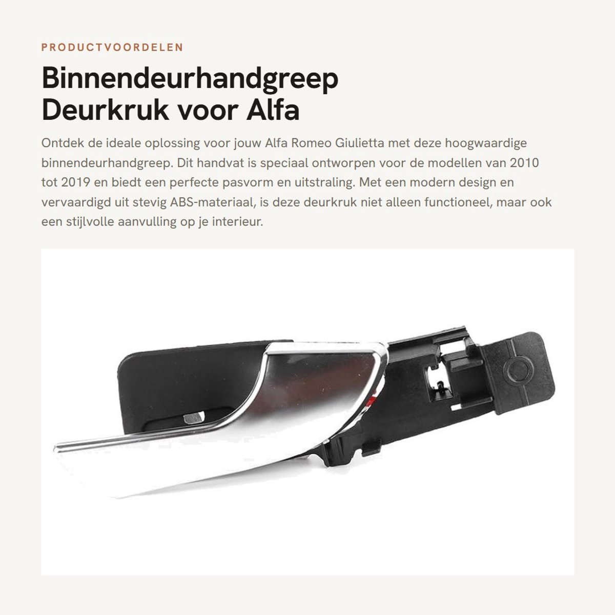 Dailygoods- Deurgreep Binnendeur - Binnendeurhandvat - Geschikt voor Alfa Romeo Giulietta 2010-2019 - ABS - OEM 156092167 - Exquise vakmanschap - Deurklink