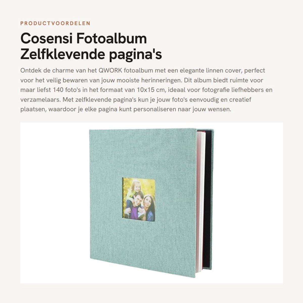 Dailygoods- Fotoalbum 140 Foto's - Zelfklevende Pagina's - Linnen Cover - Retro Stijl - 10x15 cm - 28x27 cm - Duurzaam en Herbruikbaar - Fotoboek