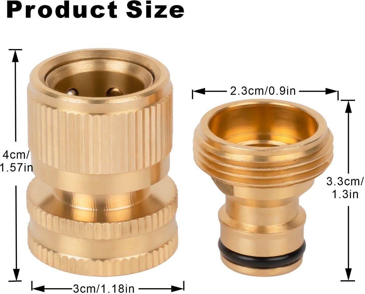 Dailygoods- Slangfitting 3/4 Inch - Messing Tuinslangadapter - Tuinslang Connector - Kraanverbinding - Duurzaam - 2 Stuks met Rubber Schijven - Tuinfitting