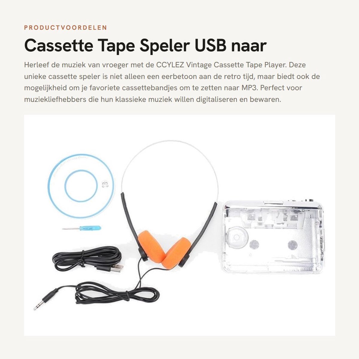 Dailygoods - Cassette Tape Speler - USB naar MP3 Converter - Draagbaar ontwerp - Stereo Geluid - Geluidsopname - Voor muziekarchivering - Zwart - Comp...