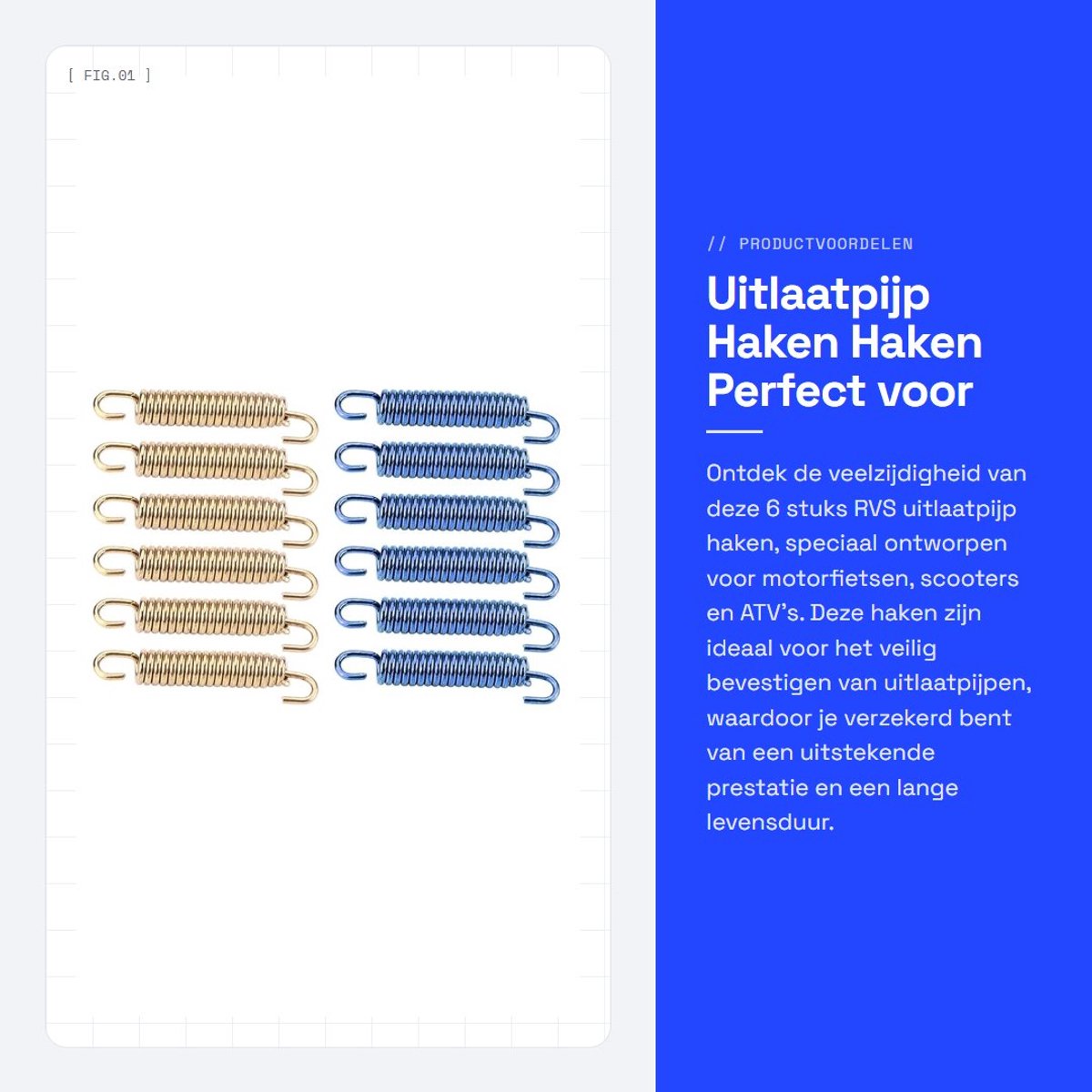 Dailygoods- Uitlaatpijp Haken RVS - 6 Stuks - Veerlengte 40 mm - Totale Lengte 63 mm - Corrosiebescherming - Geschikt voor Motorfiets/Scooter/ATV - Uitlaatveerhaken