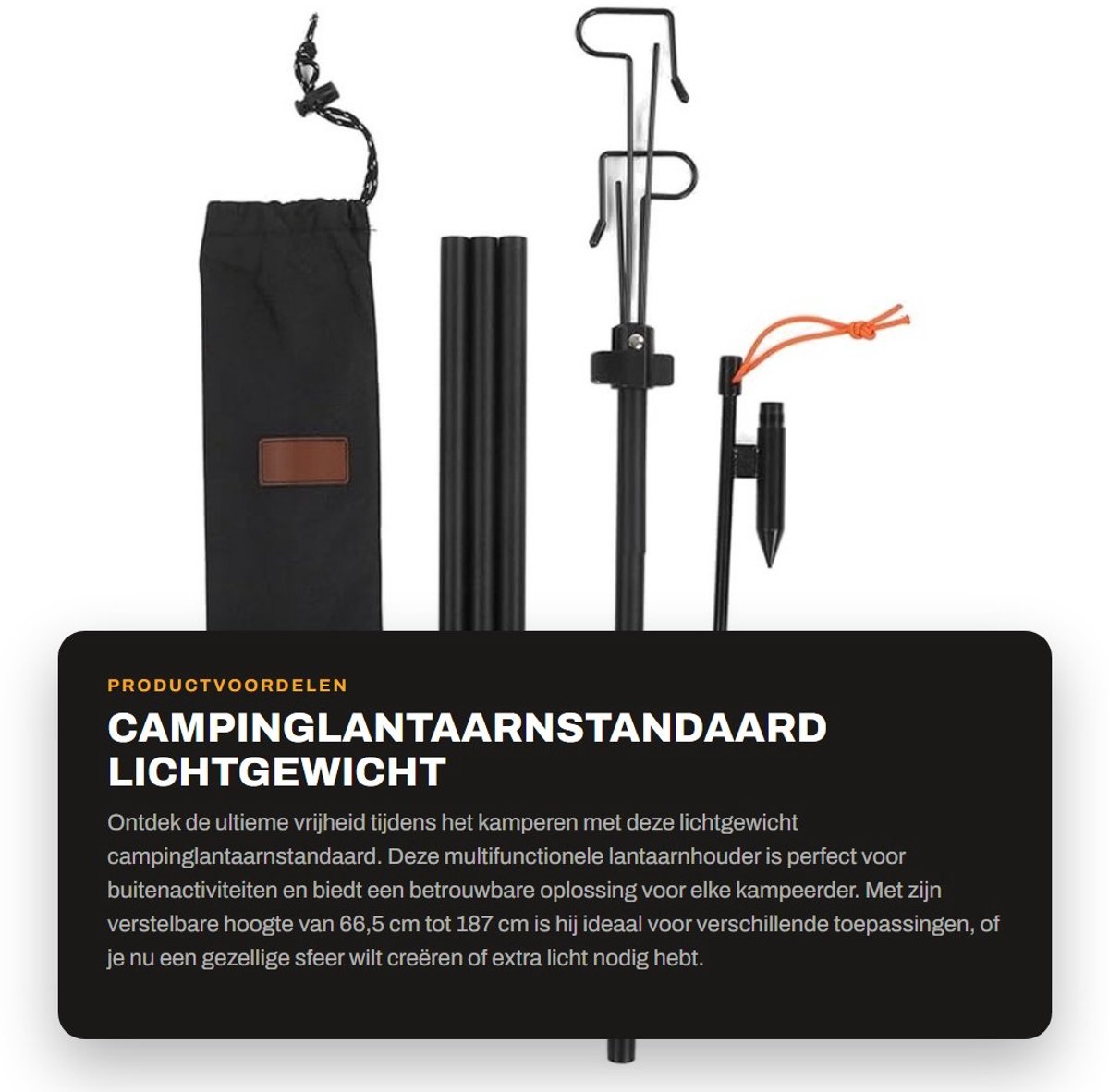 Dailygoods- Lantaarnstandaard Lichtgewicht - Verstelbare Hoogte 66,5-187 cm - Opvouwbare Paal - Multifunctionele Lantaarnhouder - Duurzaam Aluminium - Eenvoudige Montage - Lichtstandaard