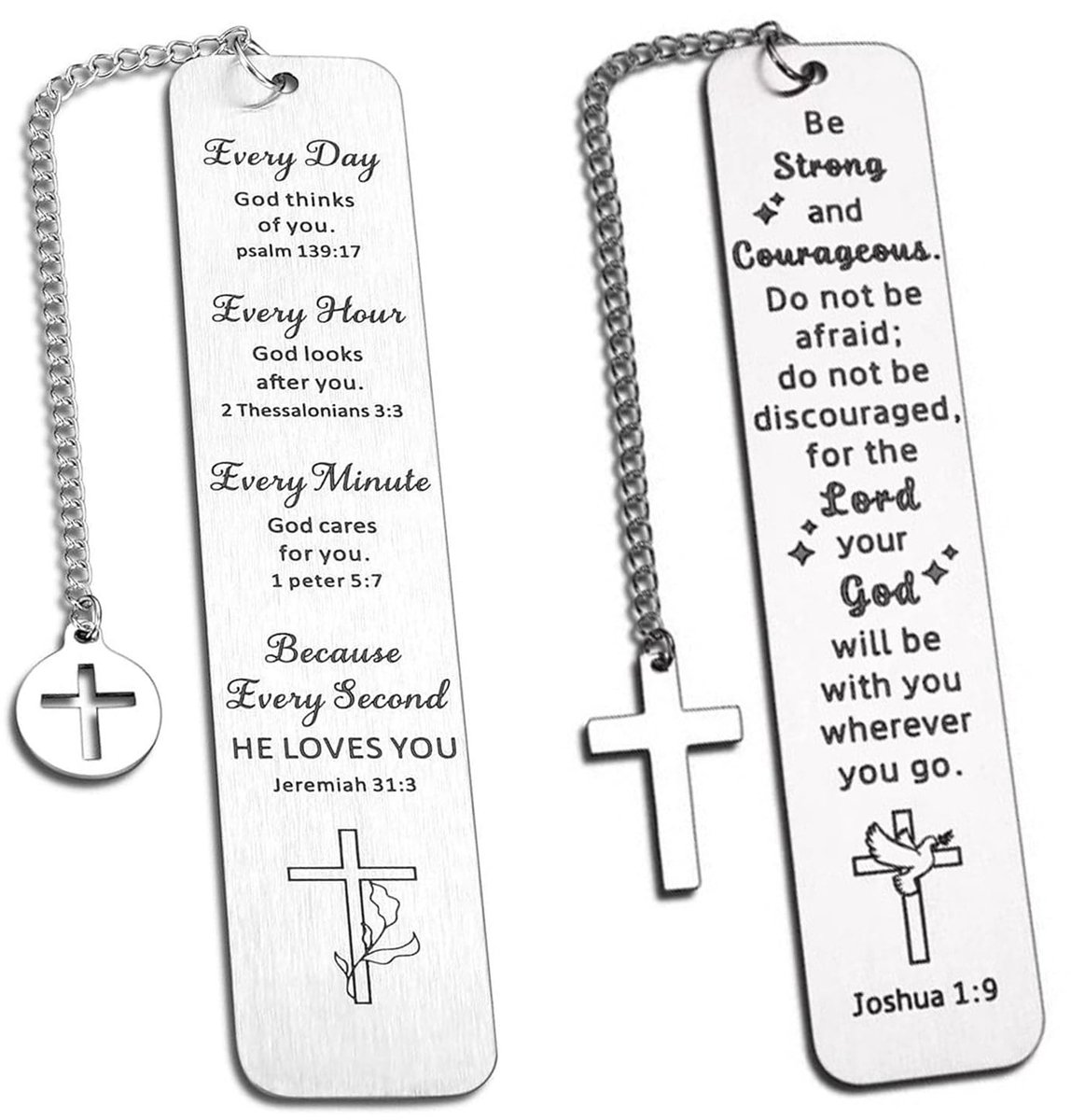 Dailygoods- Bladwijzer 2 Stuks - Christelijke Bladwijzers - Inspirerende Bijbelvers - Gepersonaliseerde Geschenken - Roestvrij Staal - Religieus Geschenk - Boekenlegger