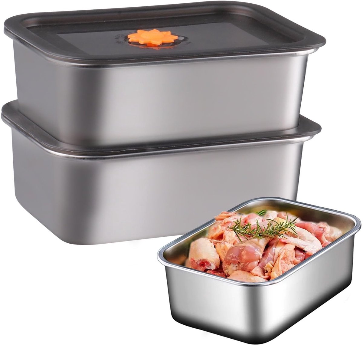 Dailygoods- Opslagcontainer 4500 ml - Set van 2 - Roestvrij Staal - Stapelbaar - Silicone Deksel - Voedselopslag - Voedselcontainer