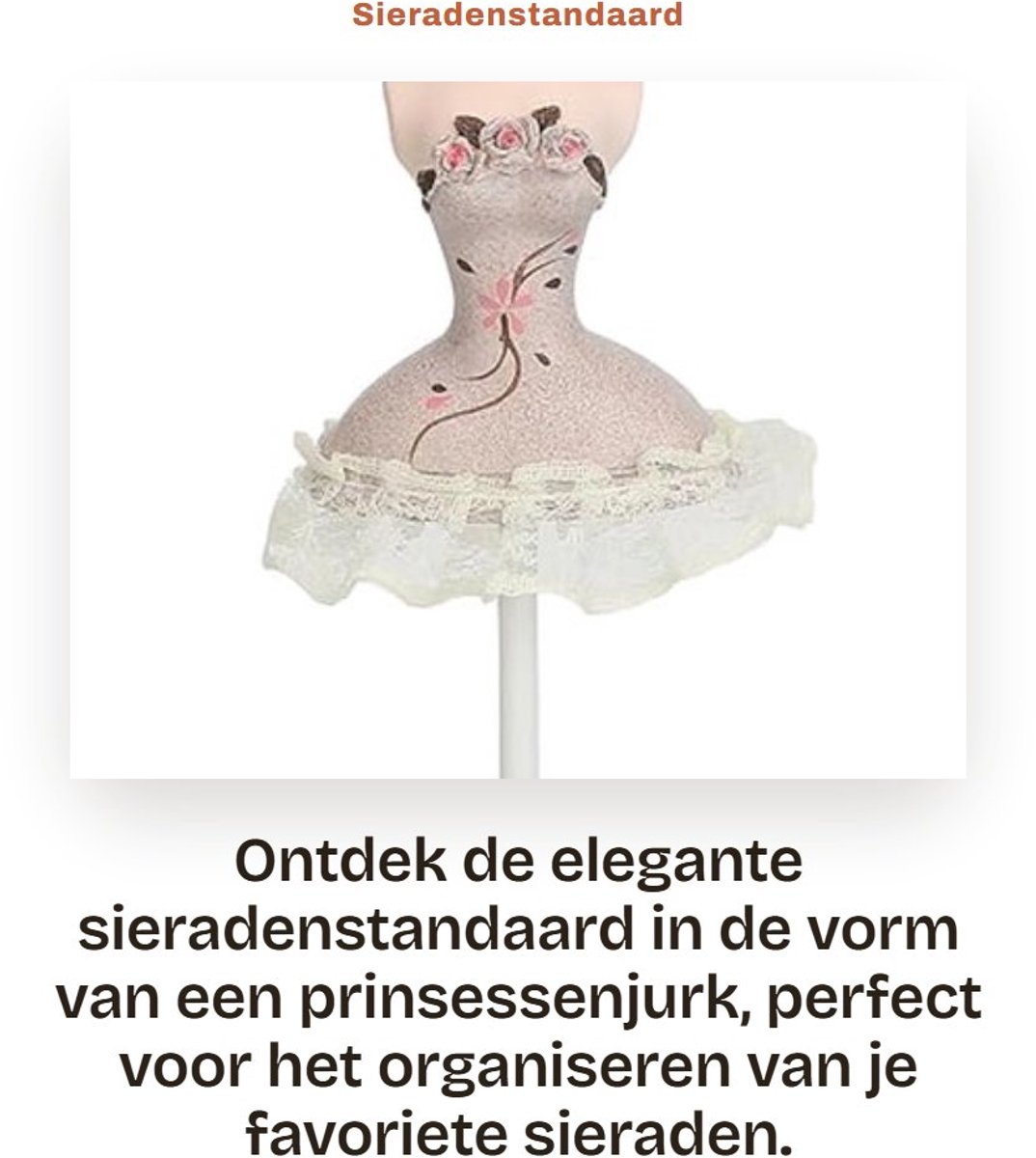 Dailygoods- Sieradenstandaard Prinsessenjurkmodel - Sieradenorganizer - Oorbellenhouder - Halskettingenhouder - Ringenhouder - Kunsthars, 21 cm - Sieradenhouder