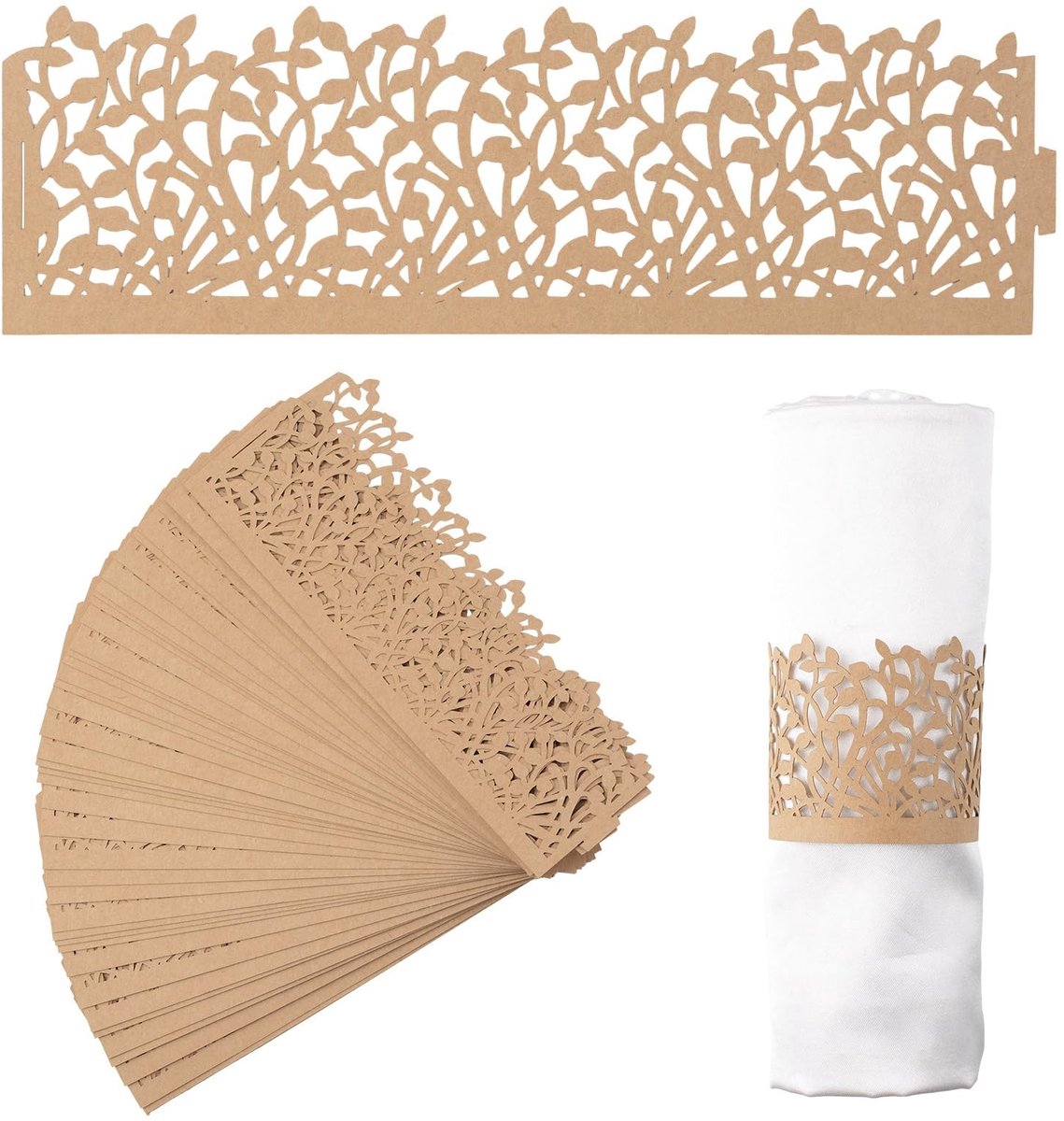 Dailygoods- Servetringen 50 Stuks - Vintage Boomtak - Servetsluitingen - Holle Servetgesp - Diner Decoratie - Milieuvriendelijk Papier
