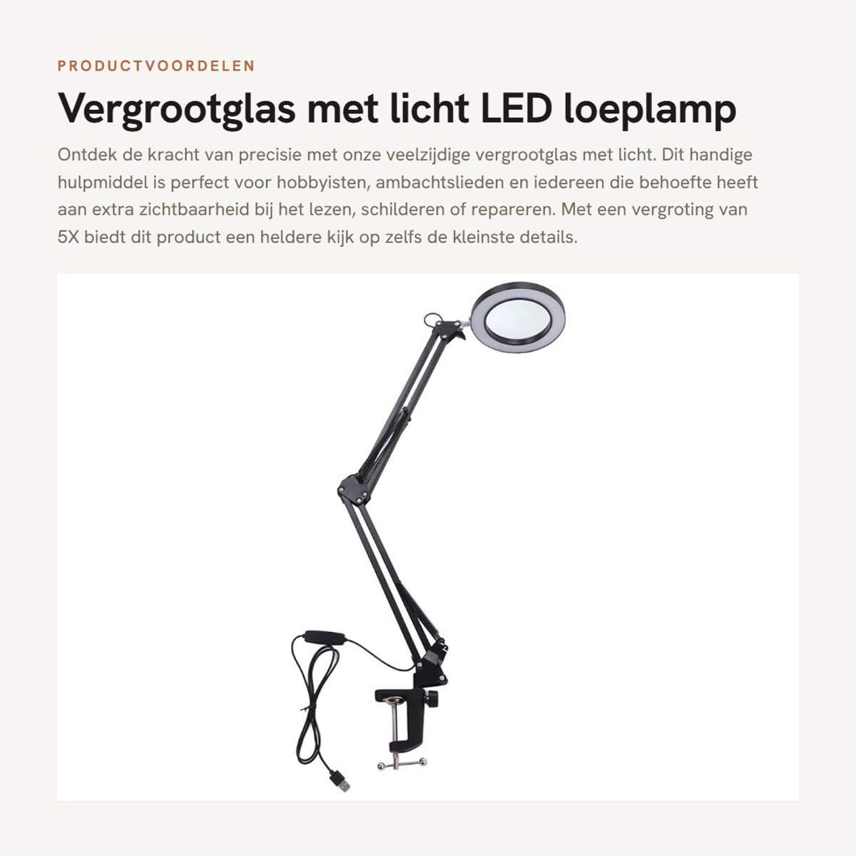 Dailygoods - Vergrootglas met licht - LED loeplamp - 5X vergroting - Verstelbare zwenkarm - Bureaulamp voor lezen en ambachtelijk werk - Transparant
