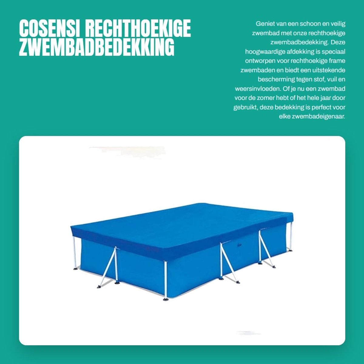 Dailygoods- Zwembadafdekking Regenbestendig - Polyesterweefsel - Blauw - 260 x 160 cm - Geschikt voor alle zwembaden - Voorkomt vuil en stof - Zwembadhoes