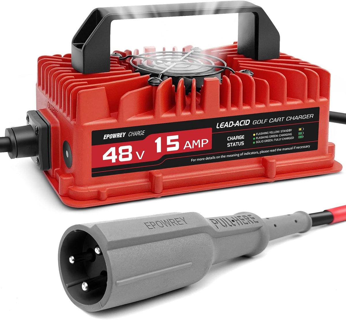 Batterijlader Golfkar - Acculader Voertuig - Golfkar Opladen - Slimme Druppellader - 15 Amp - Zwart