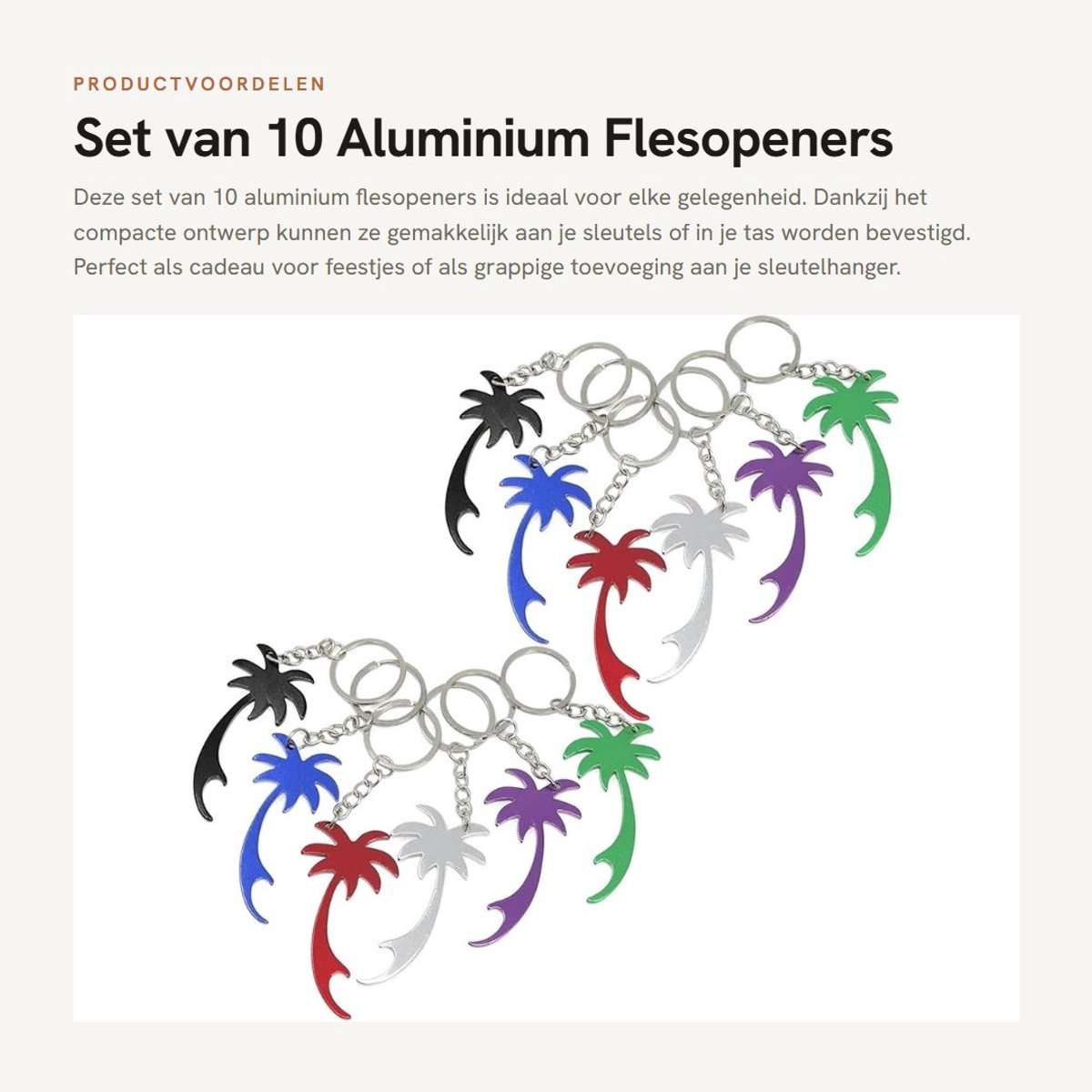 Dailygoods- Flesopener Klein - Sleutelhanger - Bieropener - Draagbaar - Grappig Cadeau - 10 Stuks - Aluminium met Sleutelring