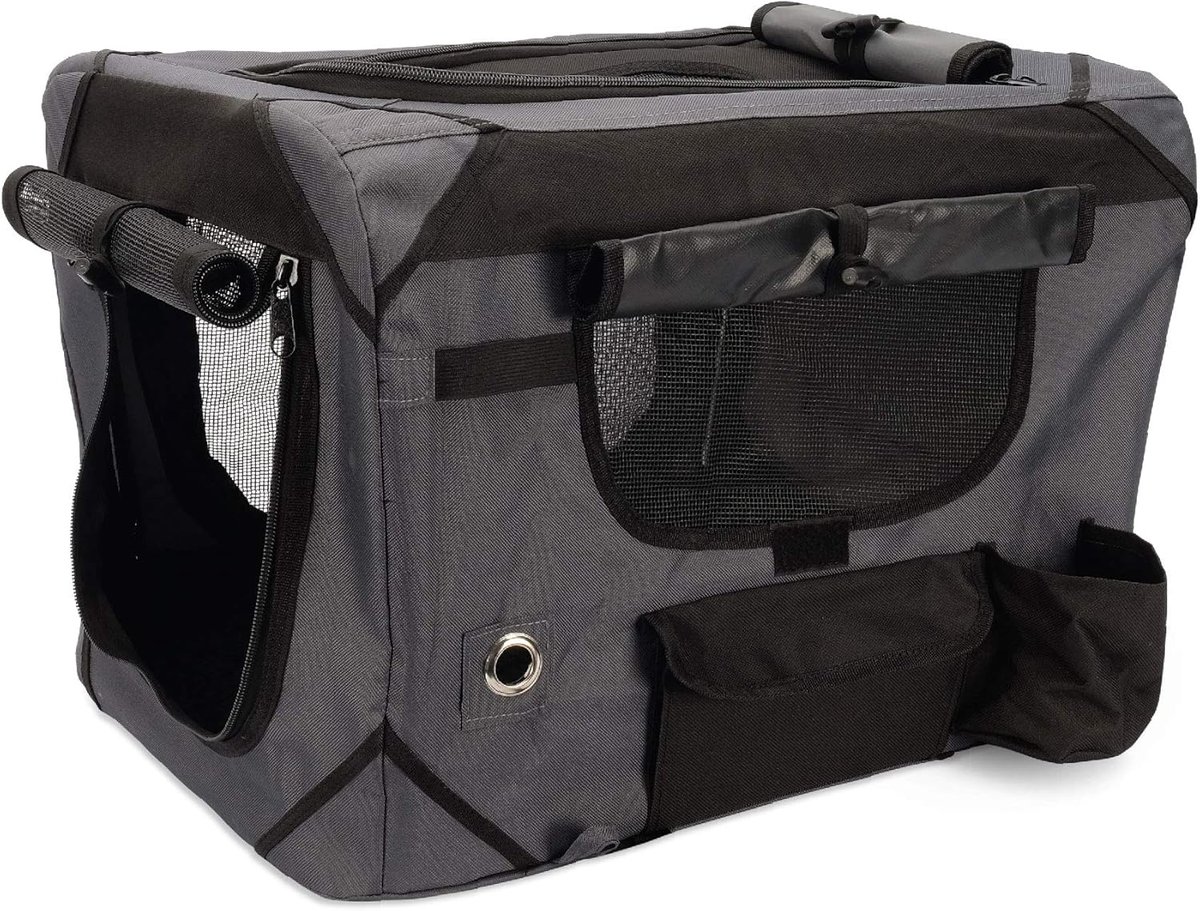 Huisdier Soft Box - Reisbench - Veilige Rustplek - Inclusief Opbergtas - 91 x 63 x 63 cm - Grijs Zwart