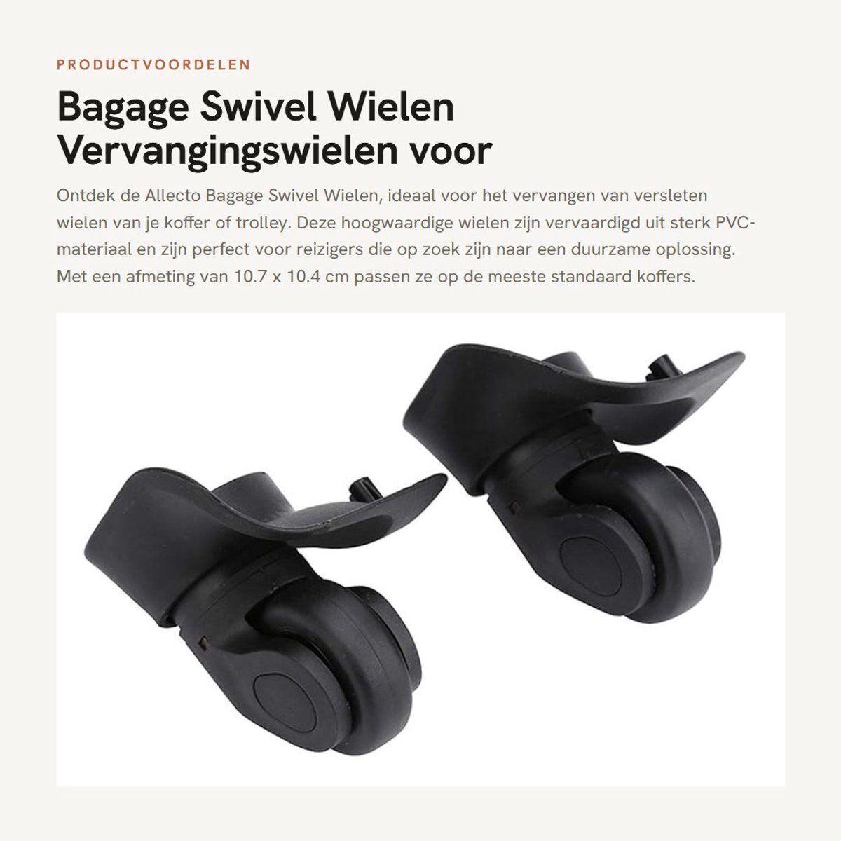 Dailygoods- Bagagewielen Vervangset - Swivel Wielen - Kunststof - Stil - 10.7x10.4 cm - Duurzaam PVC - Kofferwielen