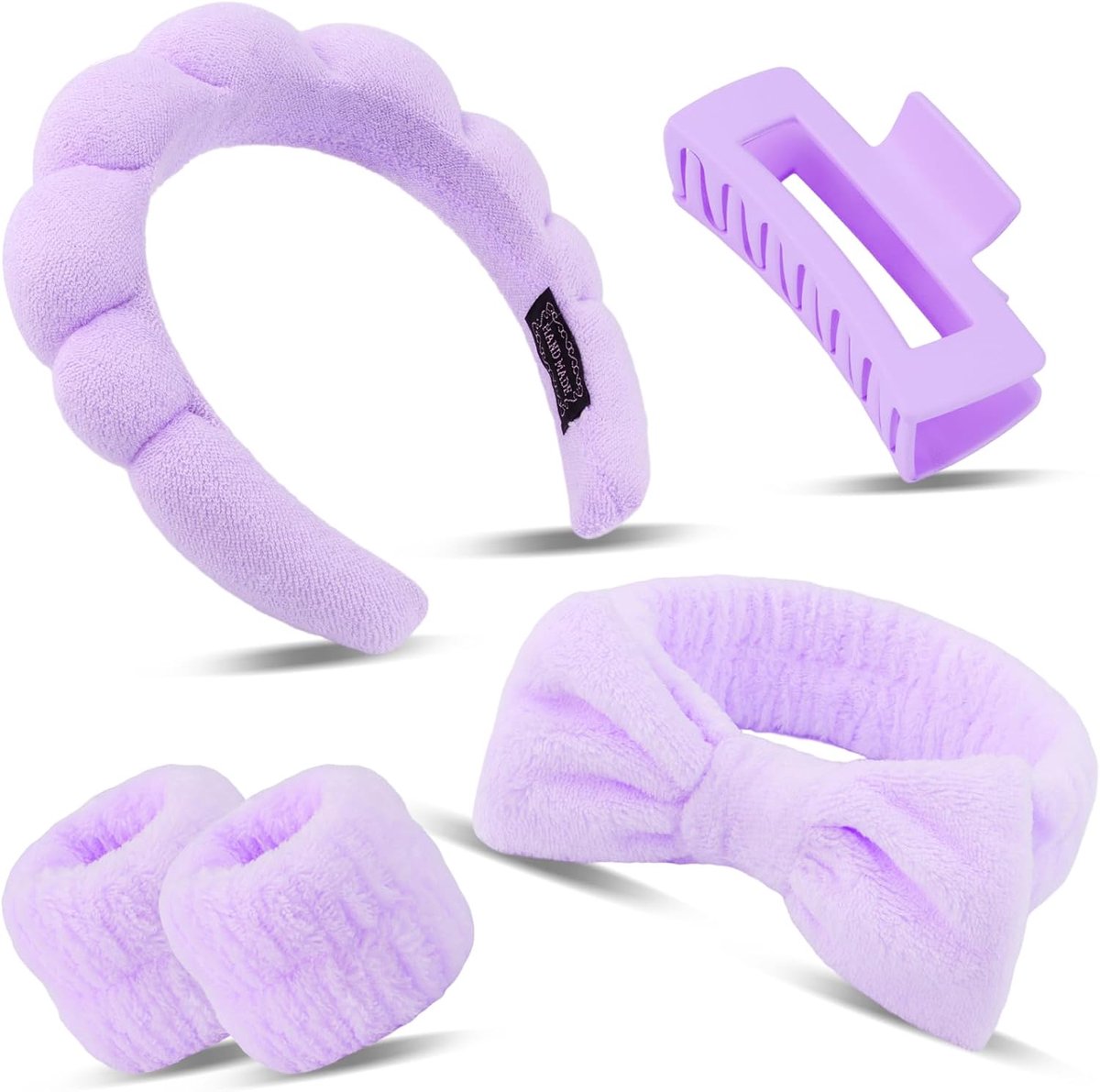 Hoofdband Polsbanden Set - Huidverzorging Accessoires - Gezicht Wassen - Zacht Koraalfleece - One Size - Paars
