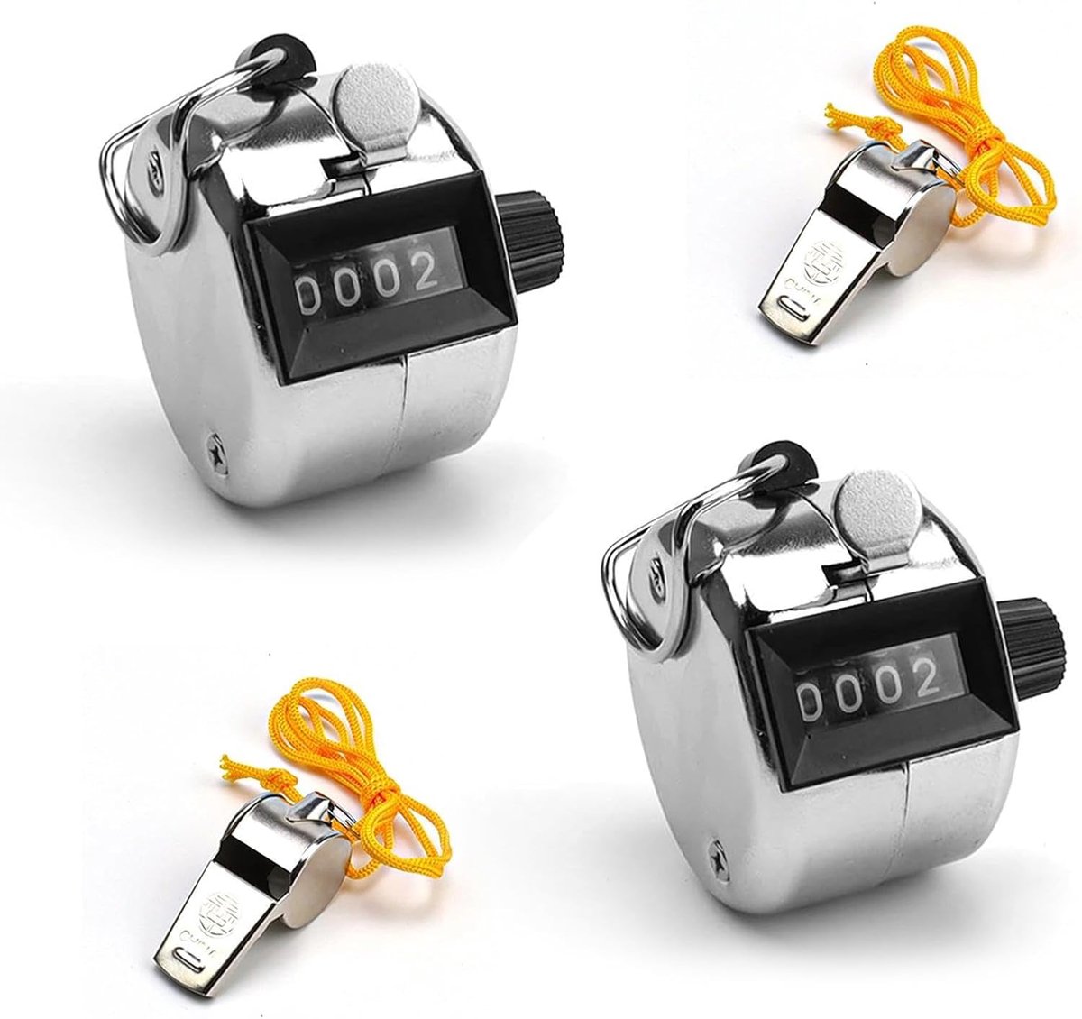Personenteller Set - Handtellers Klikkers - Nauwkeurig Tellen - Mechanisch Geen Batterij - 4 Cijfers 0-9999 - Zilver