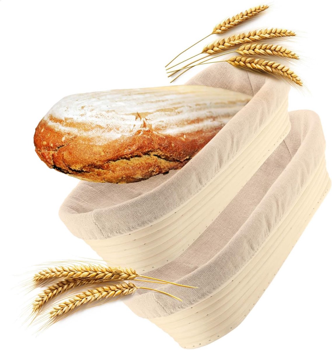 Fermentatiemand 2 Stuks - Broodmand Rieten - Brood Bakken - Natuurlijk Vlechtwerk - 35 x 14 cm - Beige