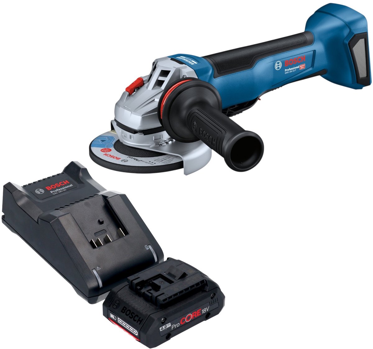 Bosch GWS 18V-10 P Professional accu-haakse slijper 18 V 125 mm borstelloos + 1x ProCORE-accu 4,0 Ah + oplader