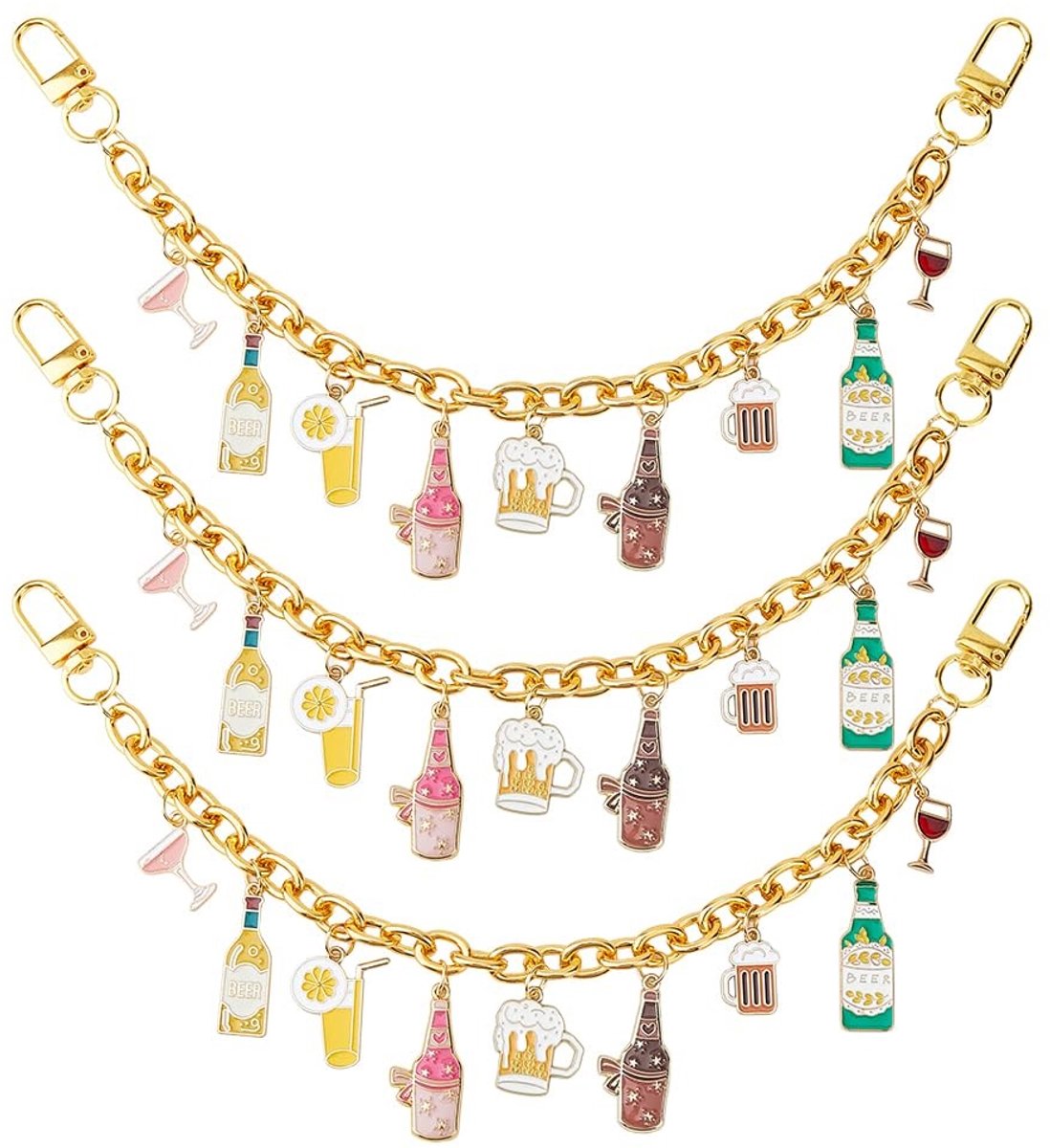 Dailygoods- Tas Ketting 3 Stuks - Gouden Decoratieve Hangers - Oktoberfest Thema - Charms Accessoires - Geschikt voor Handtassen - 300 mm Lang - Tasaccessoire
