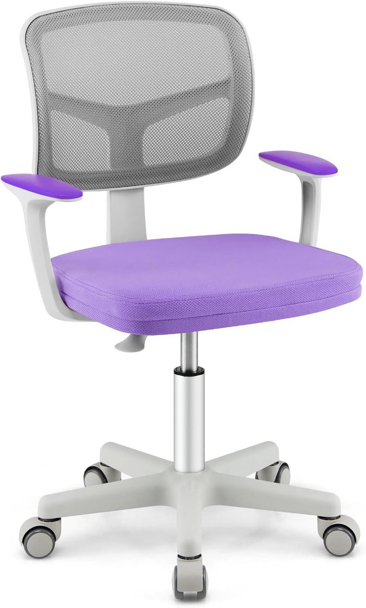 Kinderbureaustoel - Draaistoel met rugleuning - Comfortabel studeren - Ergonomische Y-vorm - 40-54 cm zithoogte - Paars