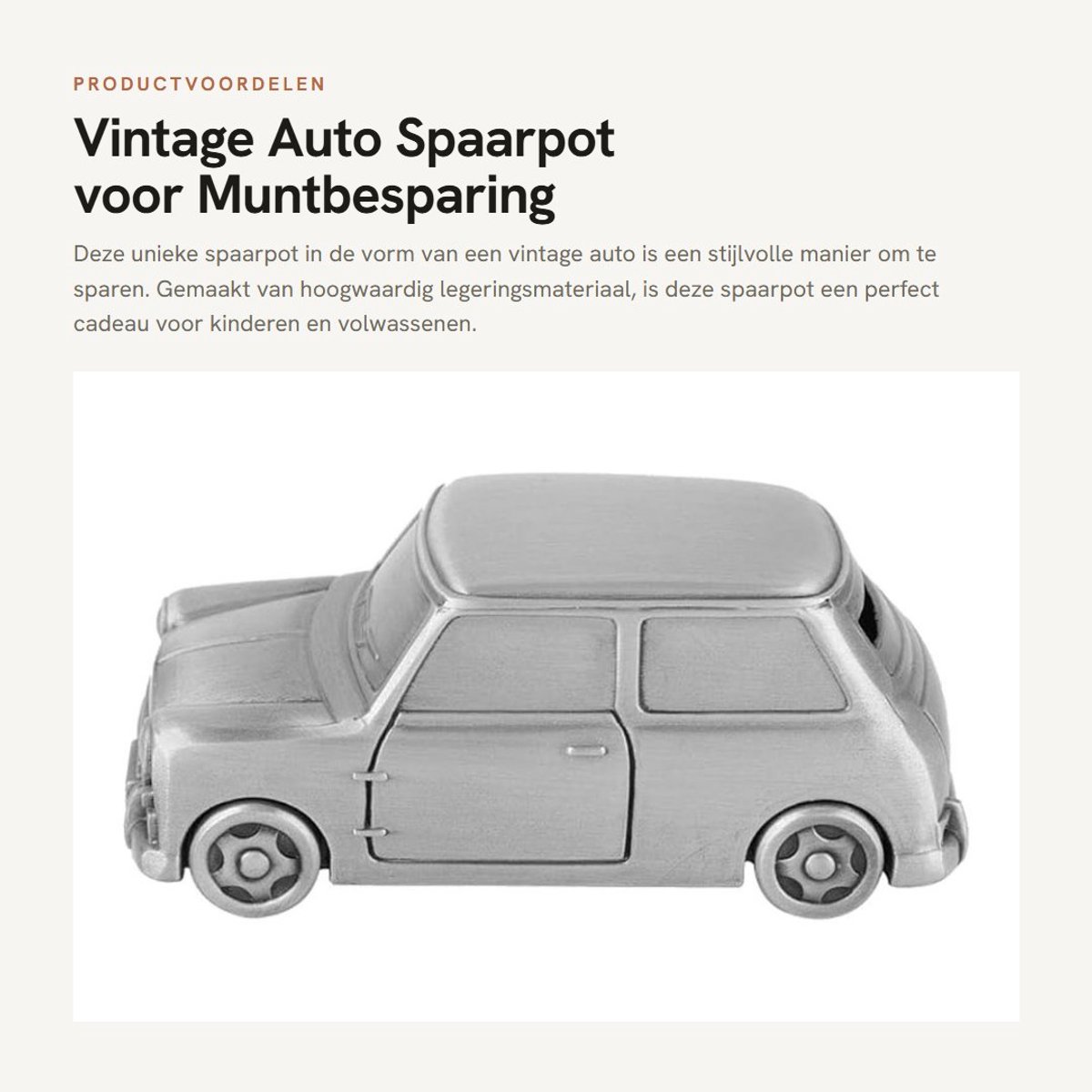 Dailygoods- Spaarpot Vintage Auto Vorm - Spaarvarken - Muntbank - Antiek Zilver - Duurzaam - Interieurdecoratie