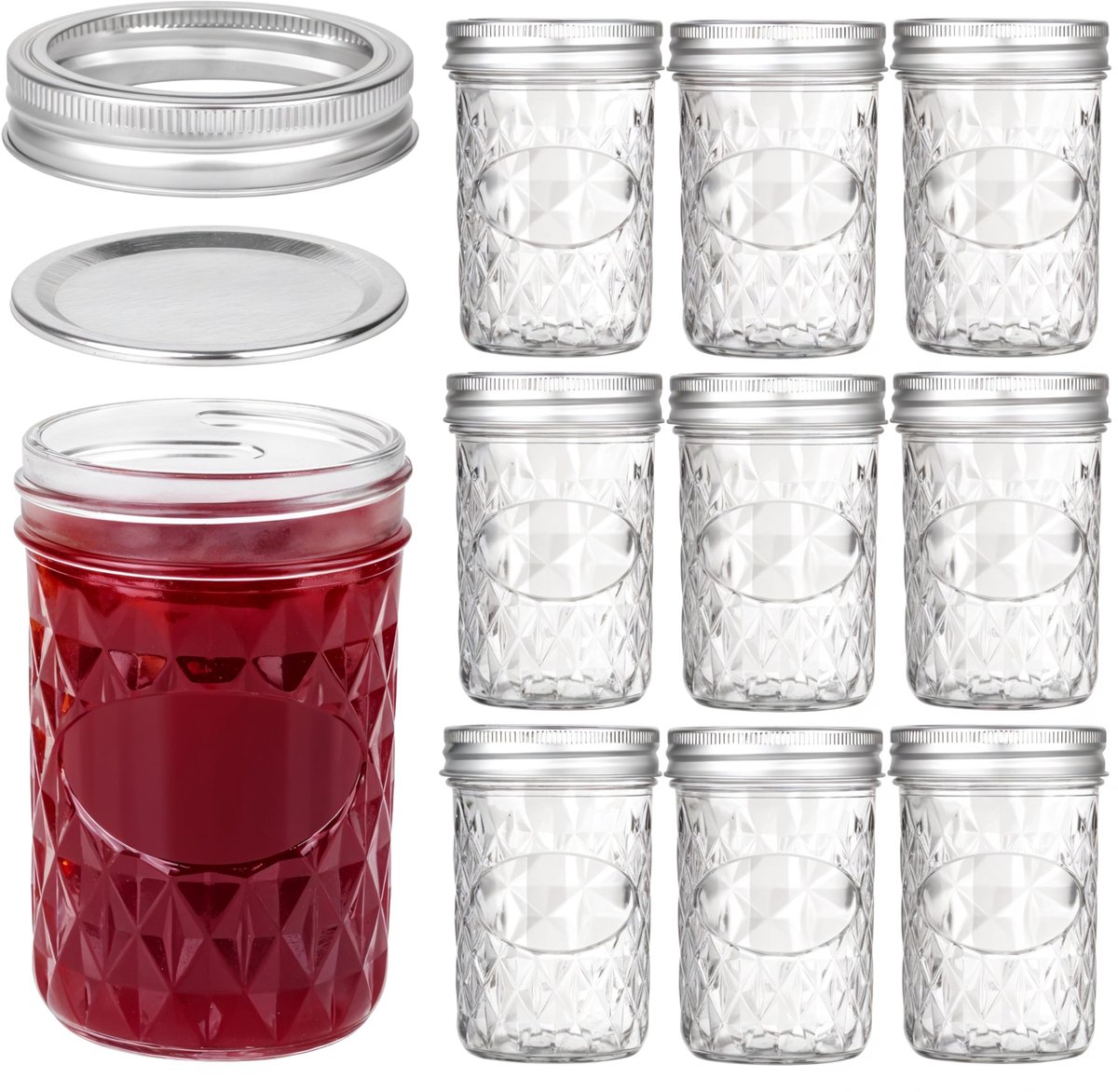 Dailygoods- Mason Jars 250 ml - Glazen Inmaakpotten - Deksels - Luchtdicht - Diepvriesveilig - Perfect voor Jam en Specerijen