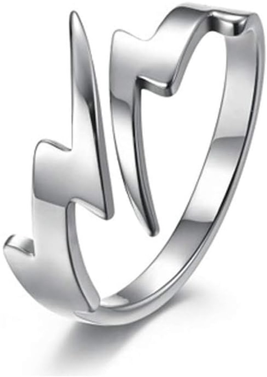 Dailygoods- Vingerring Verstelbaar - Dubbele Bliksemschicht - Roestvrij Staal - Punk Sieraad - Gepersonaliseerde Statement Ring - Geschikt voor Alle Leeftijdsgroepen