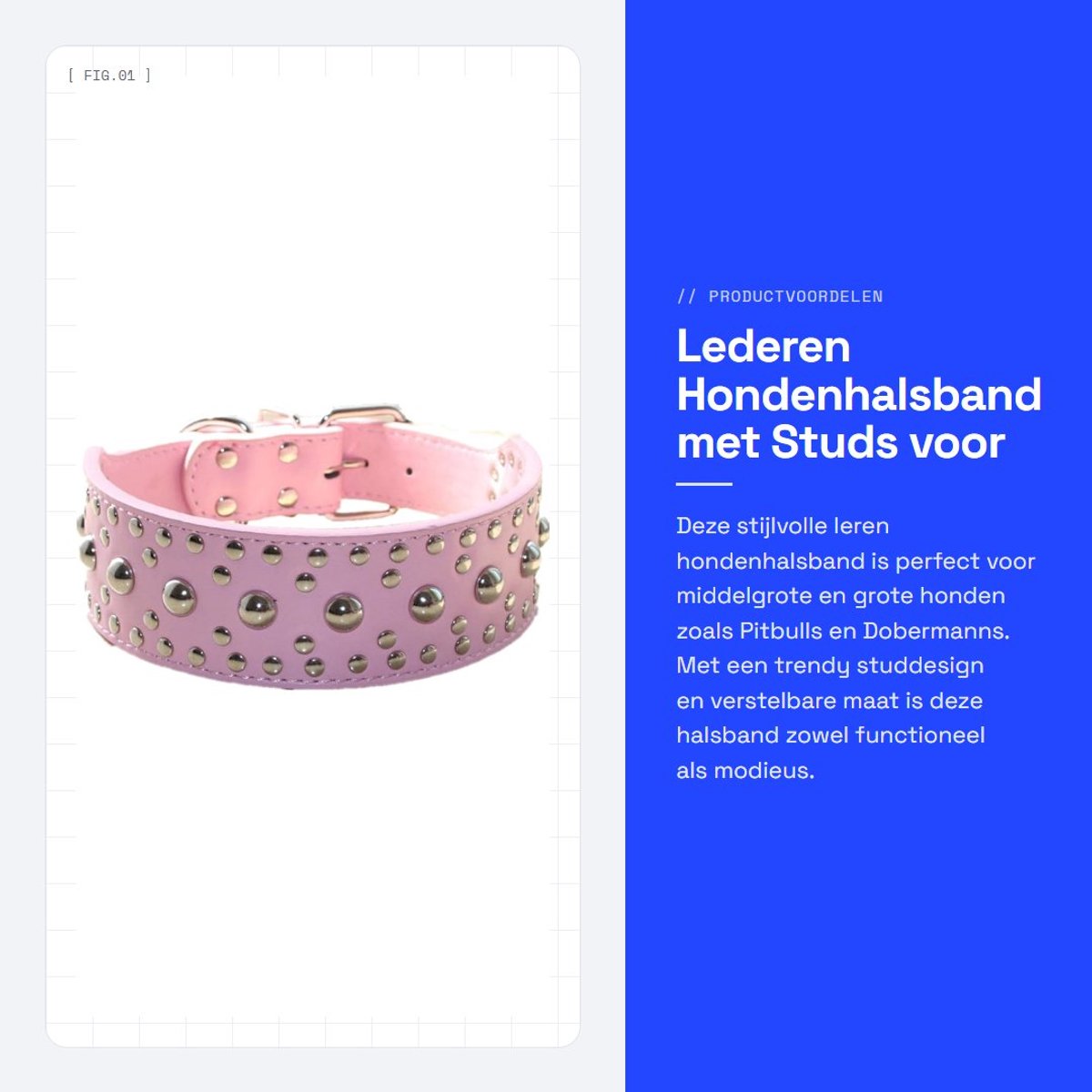 Dailygoods- Halsband Lederen - Verstelbaar - Middelgrote/Hoge Maat - 2 Inch Breed - Dubbellaags Kunstleer - Vernikkelde Hardware - Hondenkraag