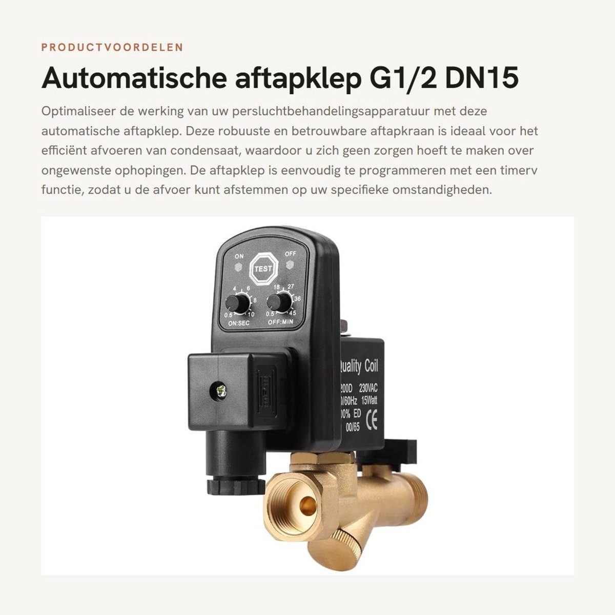 Dailygoods- Aftapklep Automatisch - G1/2 - Condensaataftapkraan - Persluchtbehandelingsapparatuur - Instelbare openingstijd - Betrouwbaar en efficiënt - Afvoerkraan
