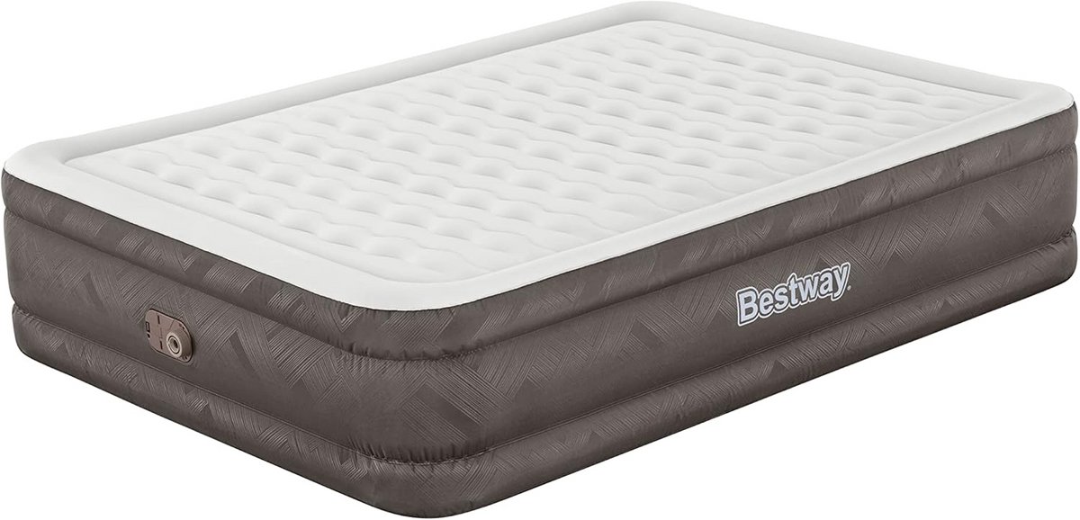 Luchtbed - Opblaasbaar bed - Logeren en kamperen - Geïntegreerde pomp - 203 x 152 cm - Bruin