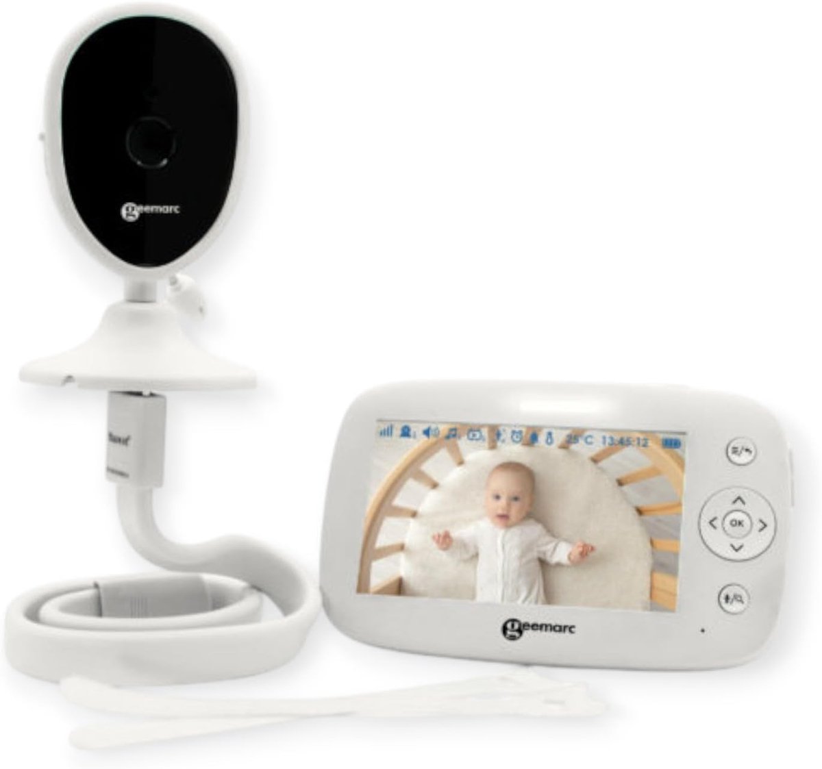 Babyfoon met Beeldscherm - Kindbewaking Apparaat - Babykamer Monitoren - Beweging Temperatuur Geluid - 14x9x4 cm - Wit