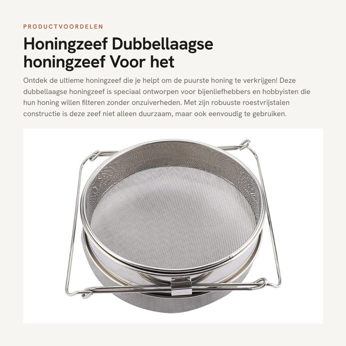 Dailygoods- Honingzeef - Roestvrij Staal - Dubbellaags - Verstelbare Armen - Filterset - V