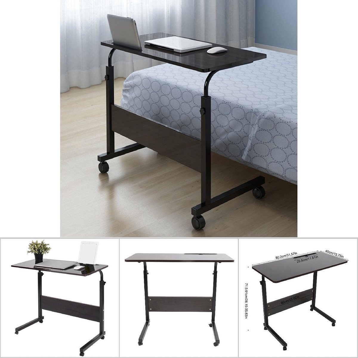 Dailygoods- Laptopbureau Verstelbaar - Afneembare Telefoontafel - Ruimtebesparend - Hoogwaardig MDF - Stalen Frame - Waterbestendig - Werkbureau