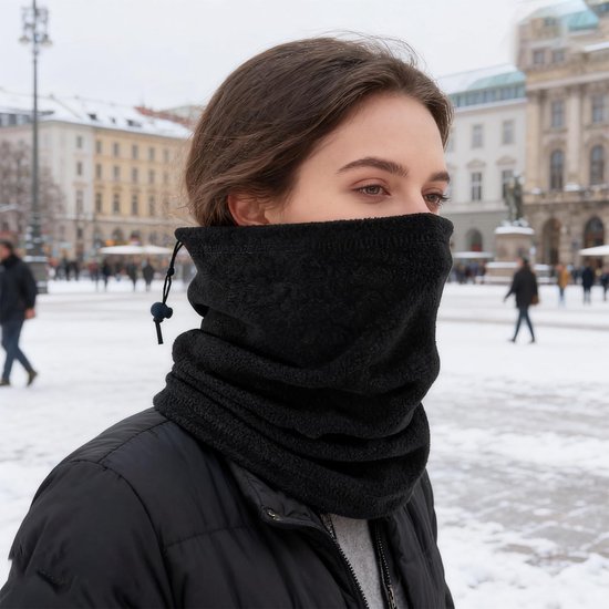 Dailygoods- Colsjaal Heren Dubbel Pluche Ontwerp - Multifunctionele Doek - Winddicht - Verstelbaar Trekkoord - Zwart - Warm en Comfortabel - Halsdoek van Dailygoods — afbeelding 4